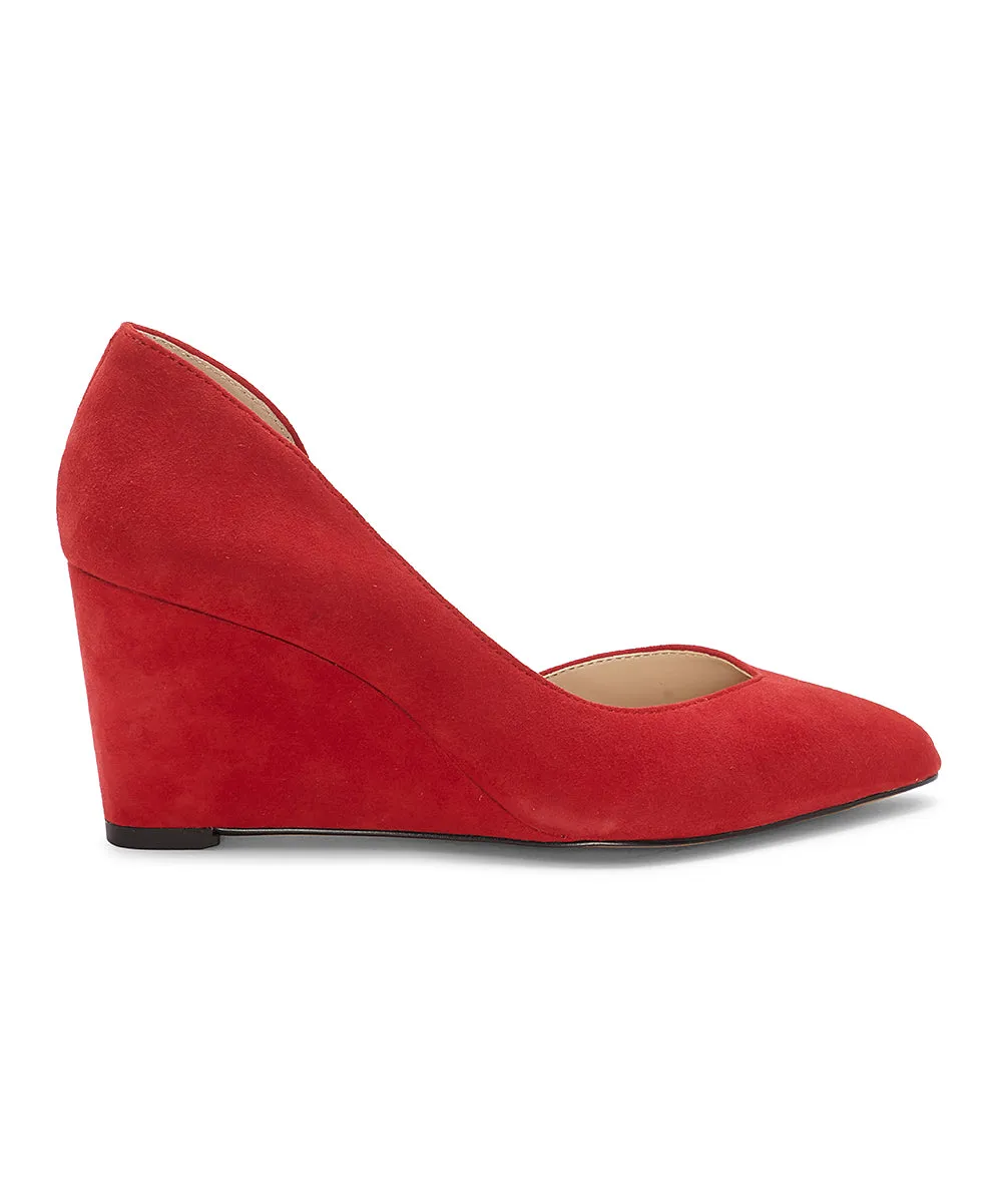 1.State Melman Fire Red Wedge Low Heel D'orsay Pointed Toe Low Cut Dress Pumps