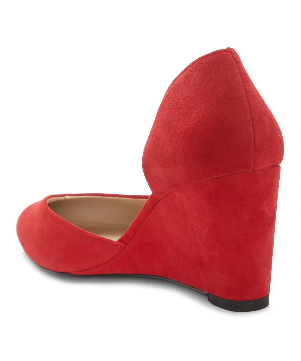 1.State Melman Fire Red Wedge Low Heel D'orsay Pointed Toe Low Cut Dress Pumps