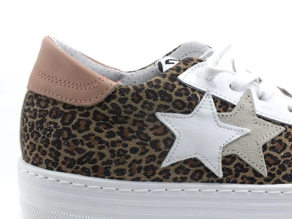 2STAR Sneaker Queen Low Platform Leopard White Pink 2SD3442