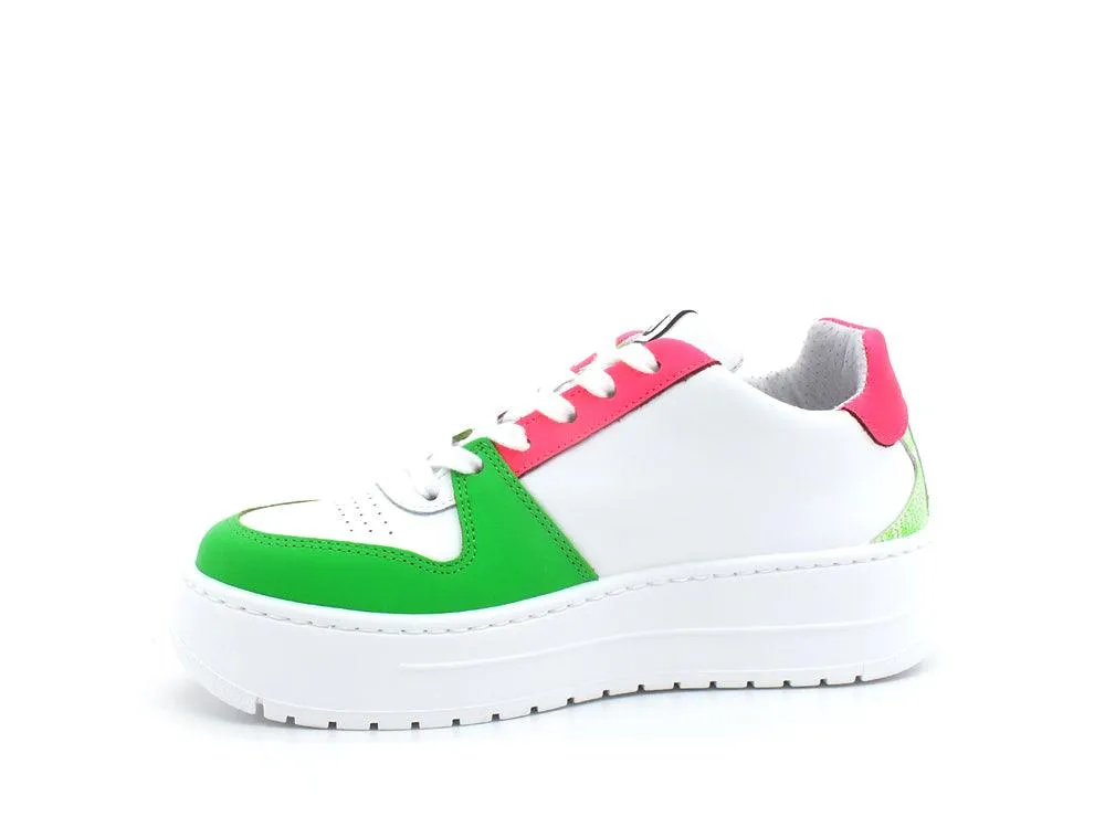 2STAR Sneaker Queen Low Platform White Pink Fluo Green 2SD3493