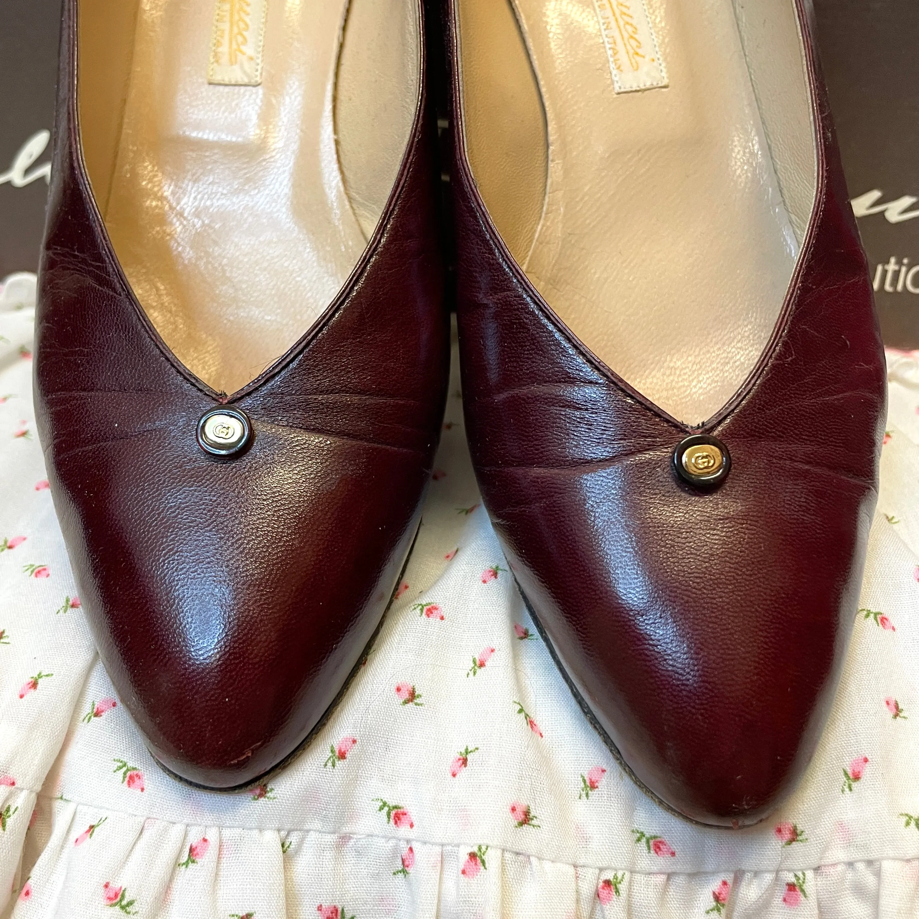 70s Gucci Designer Oxblood Made in Italy Leather Vintage Pumps Size EU 35.5