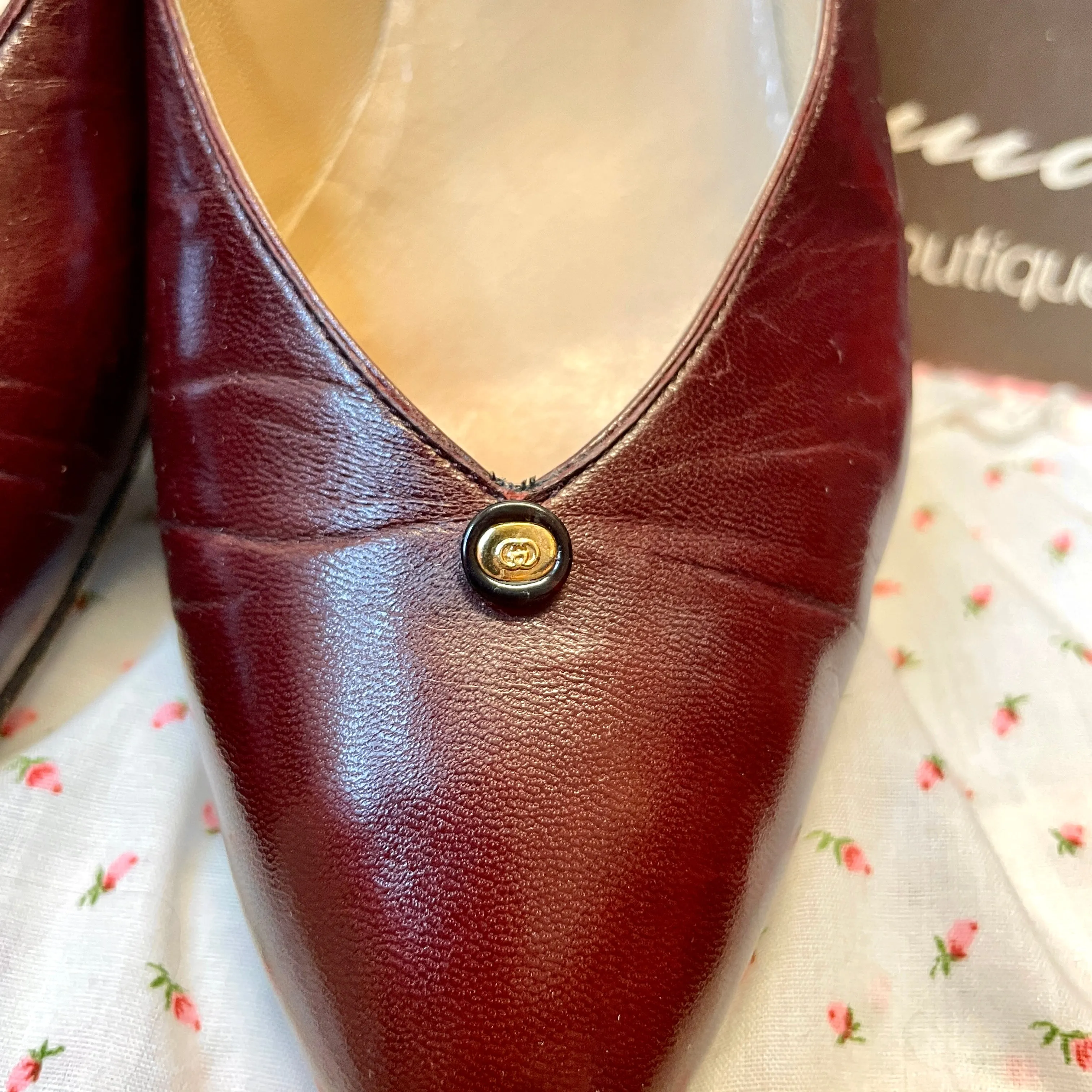 70s Gucci Designer Oxblood Made in Italy Leather Vintage Pumps Size EU 35.5