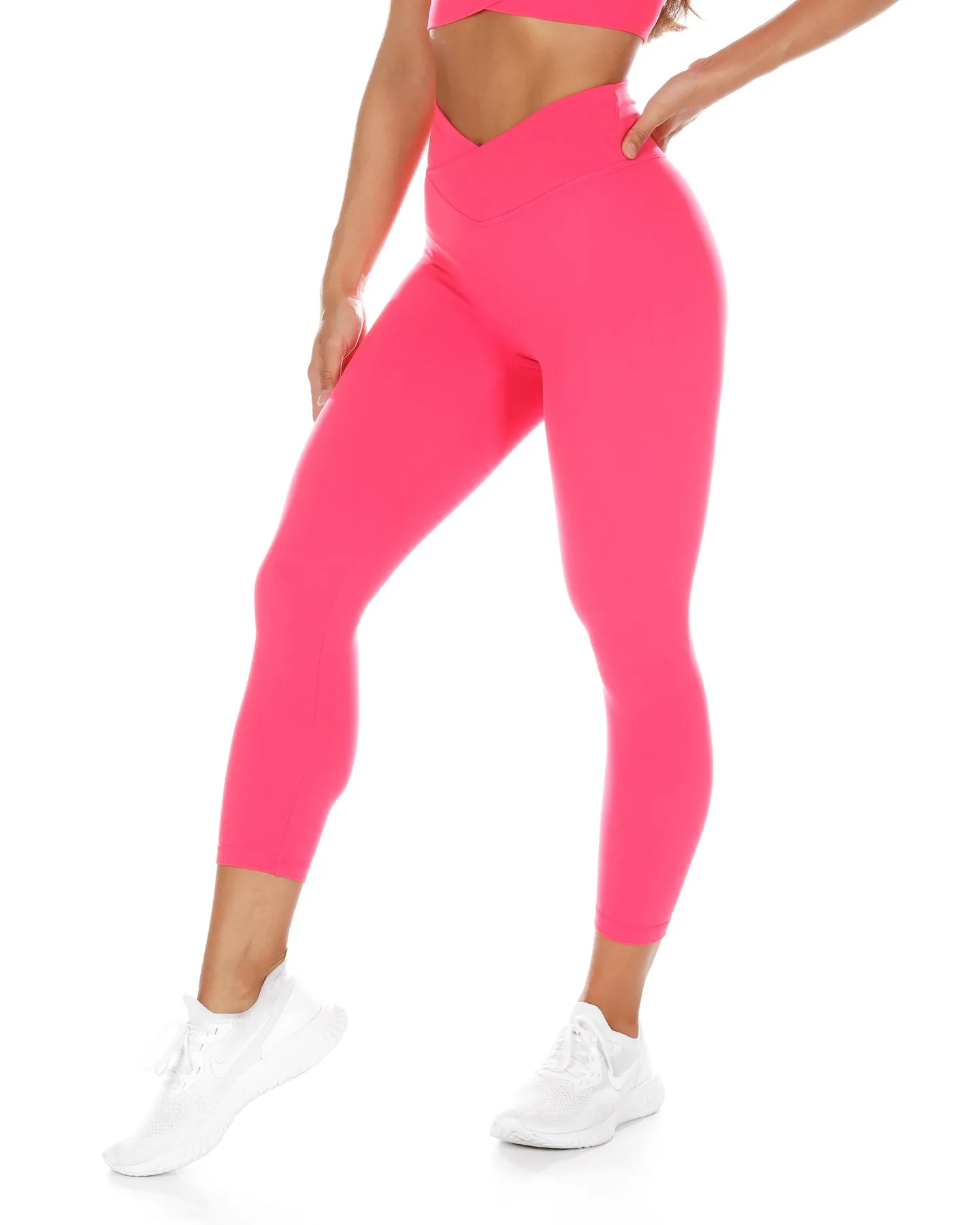 7/8 Cross Over Leggings - Pink