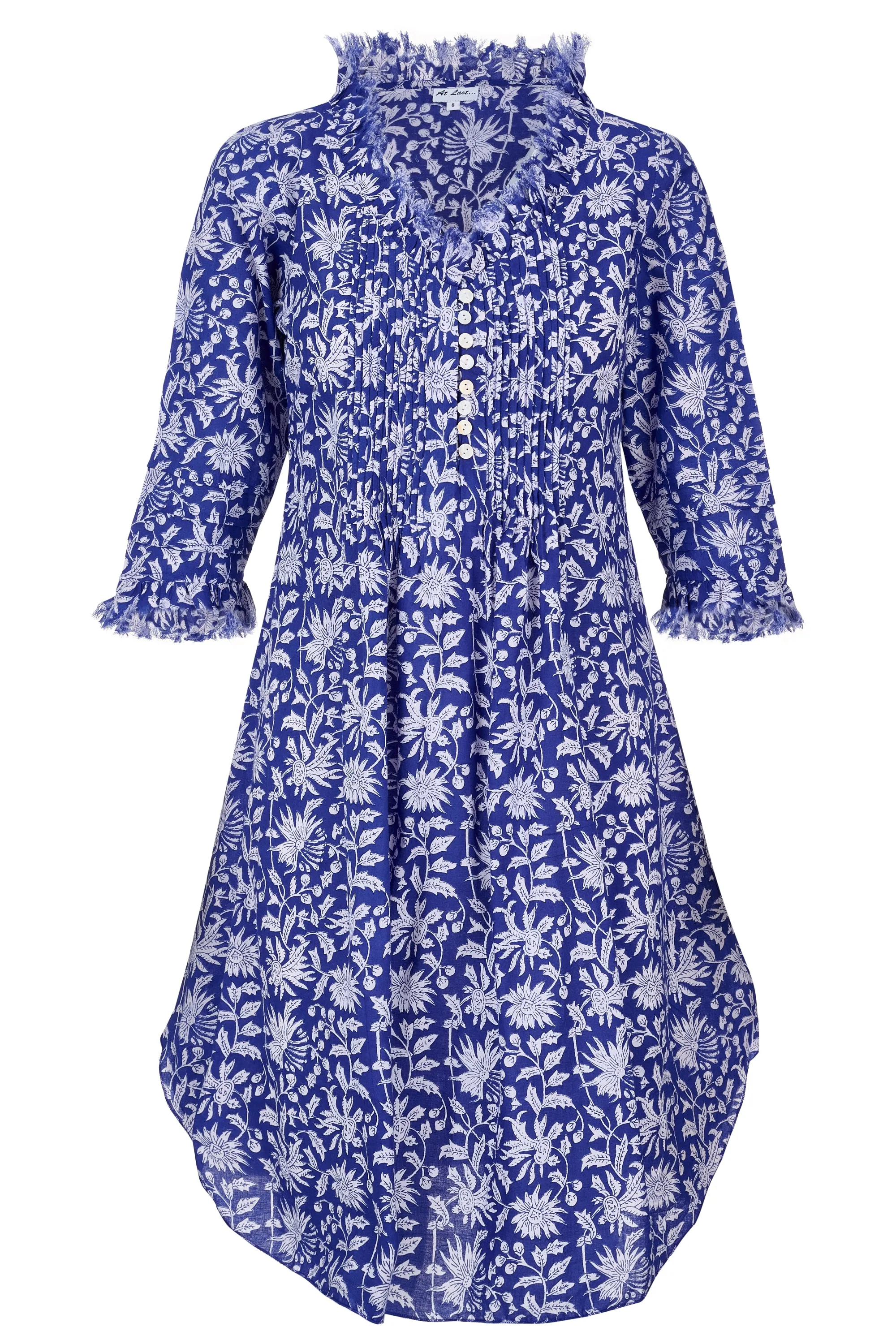 Annabel Cotton Tunic in Blue with White Flower