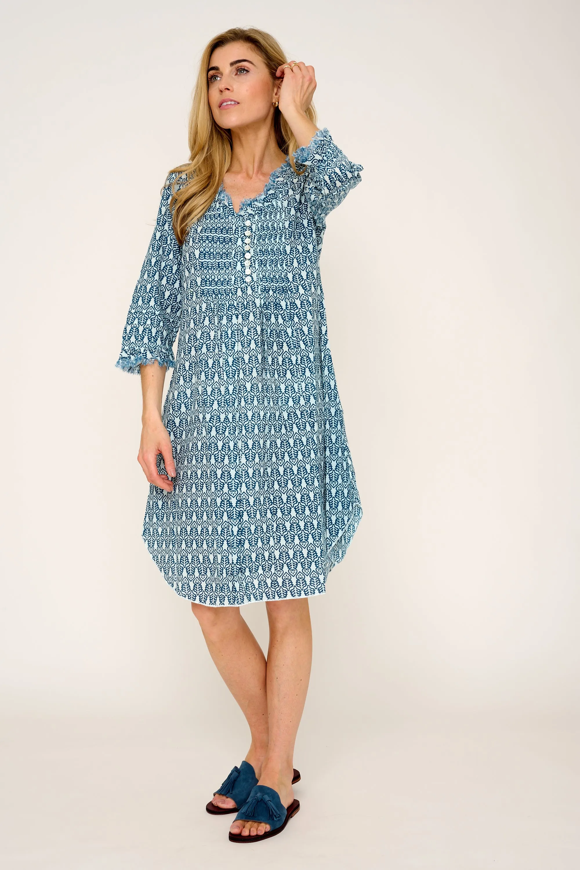 Annabel Cotton Tunic in Fresh Navy & white