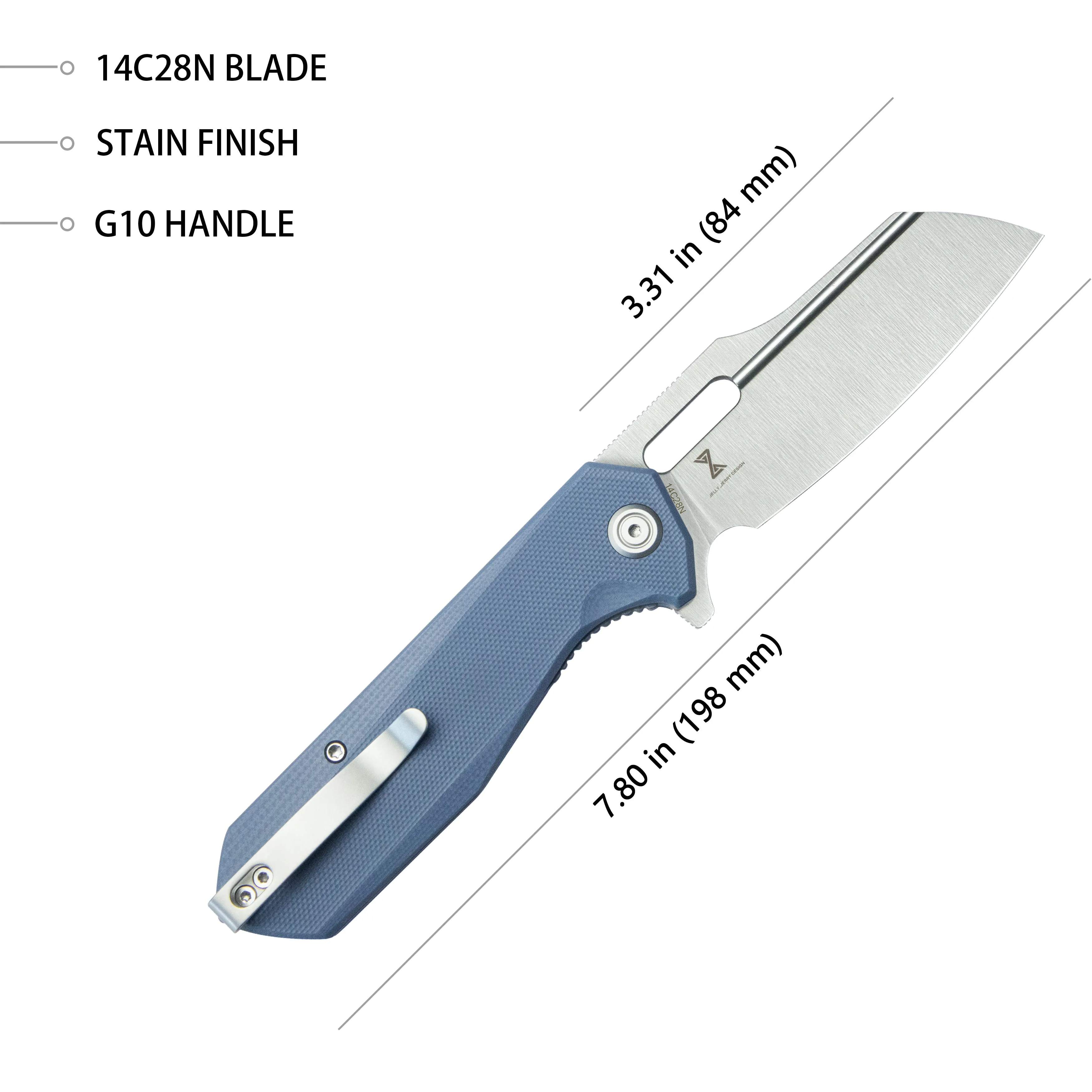 Atlas Liner Lock Folding Knife Blue G10 Handle 3.31 Satin 14C28N KU328H