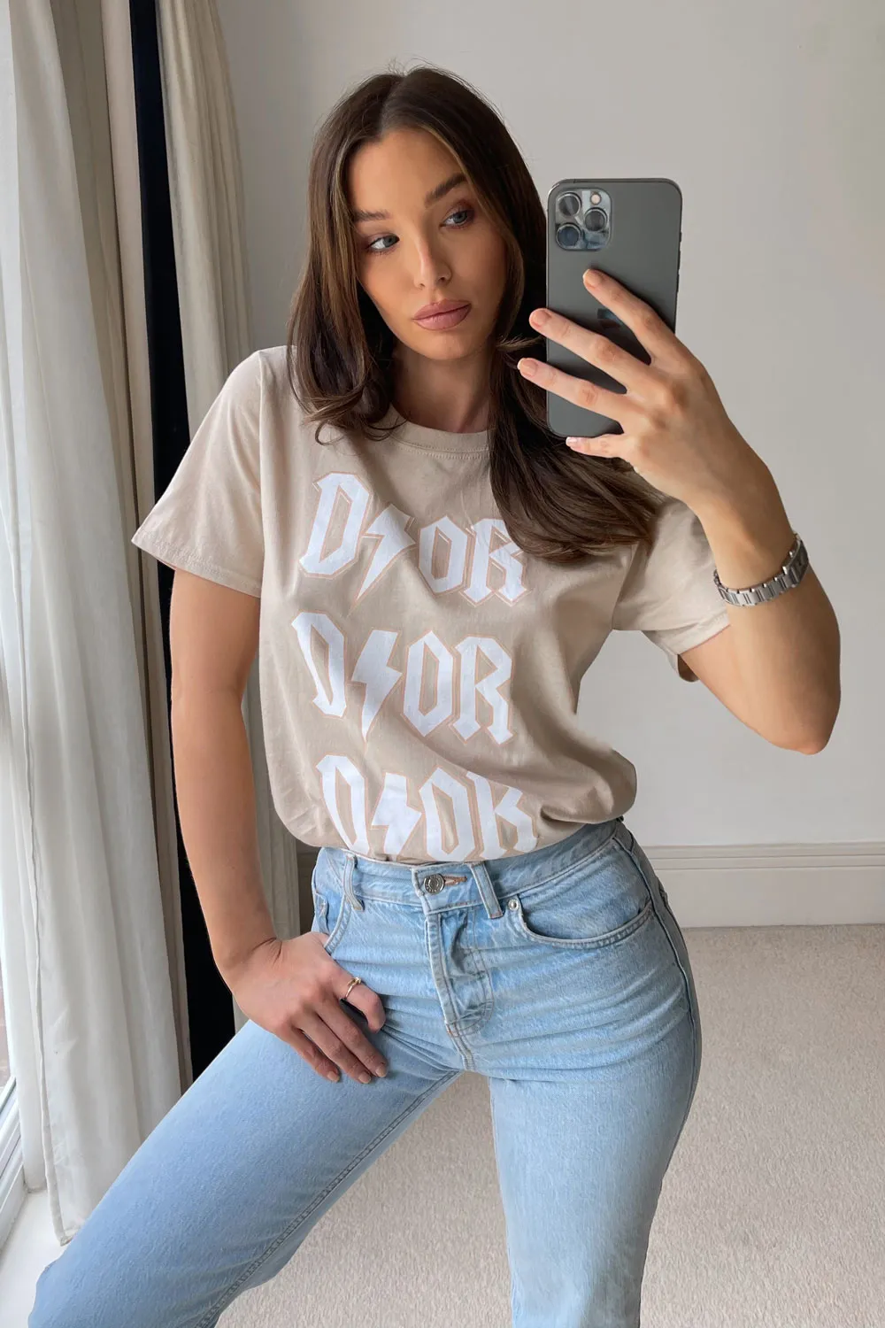 Beige Slogan Oversized T-shirt