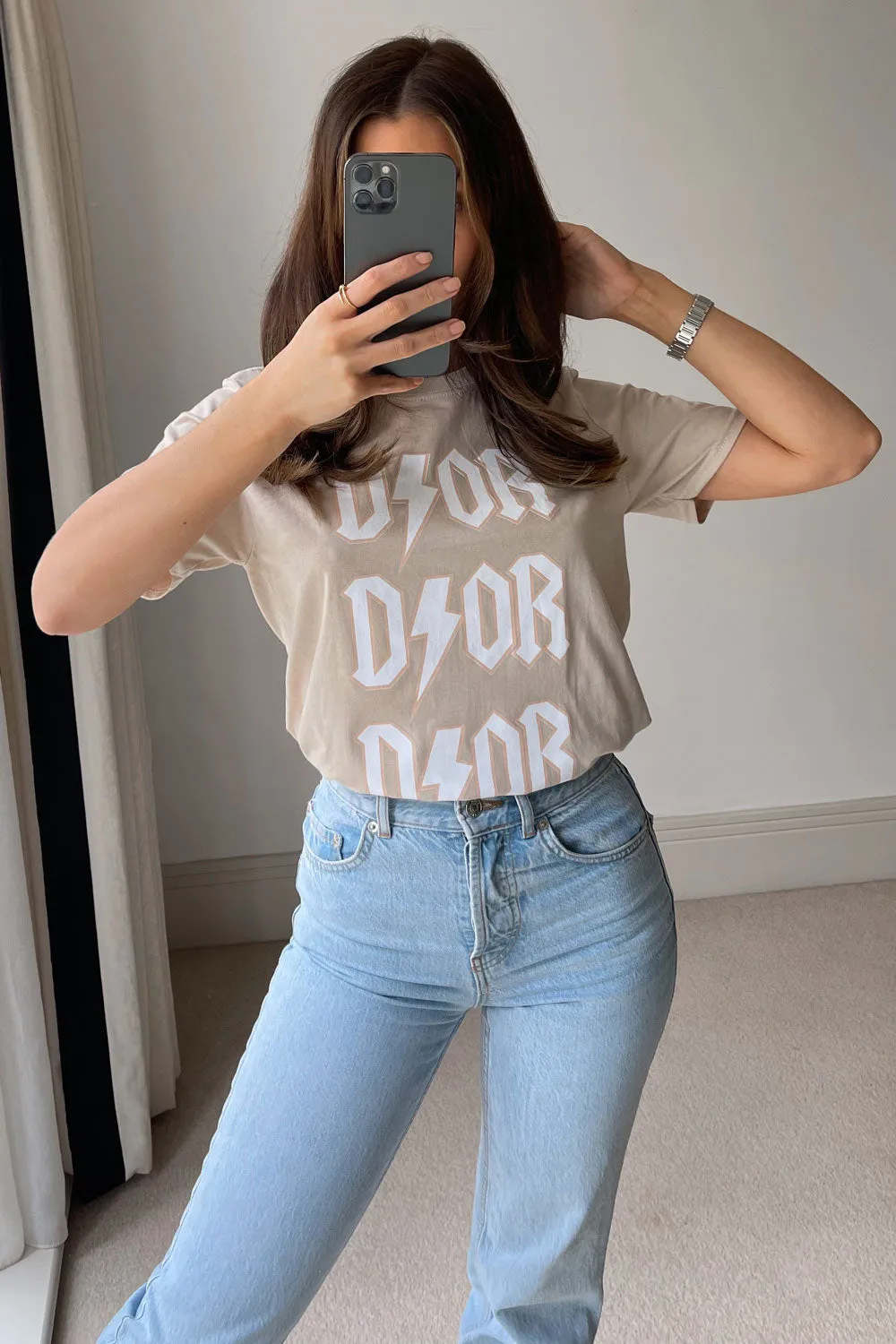 Beige Slogan Oversized T-shirt