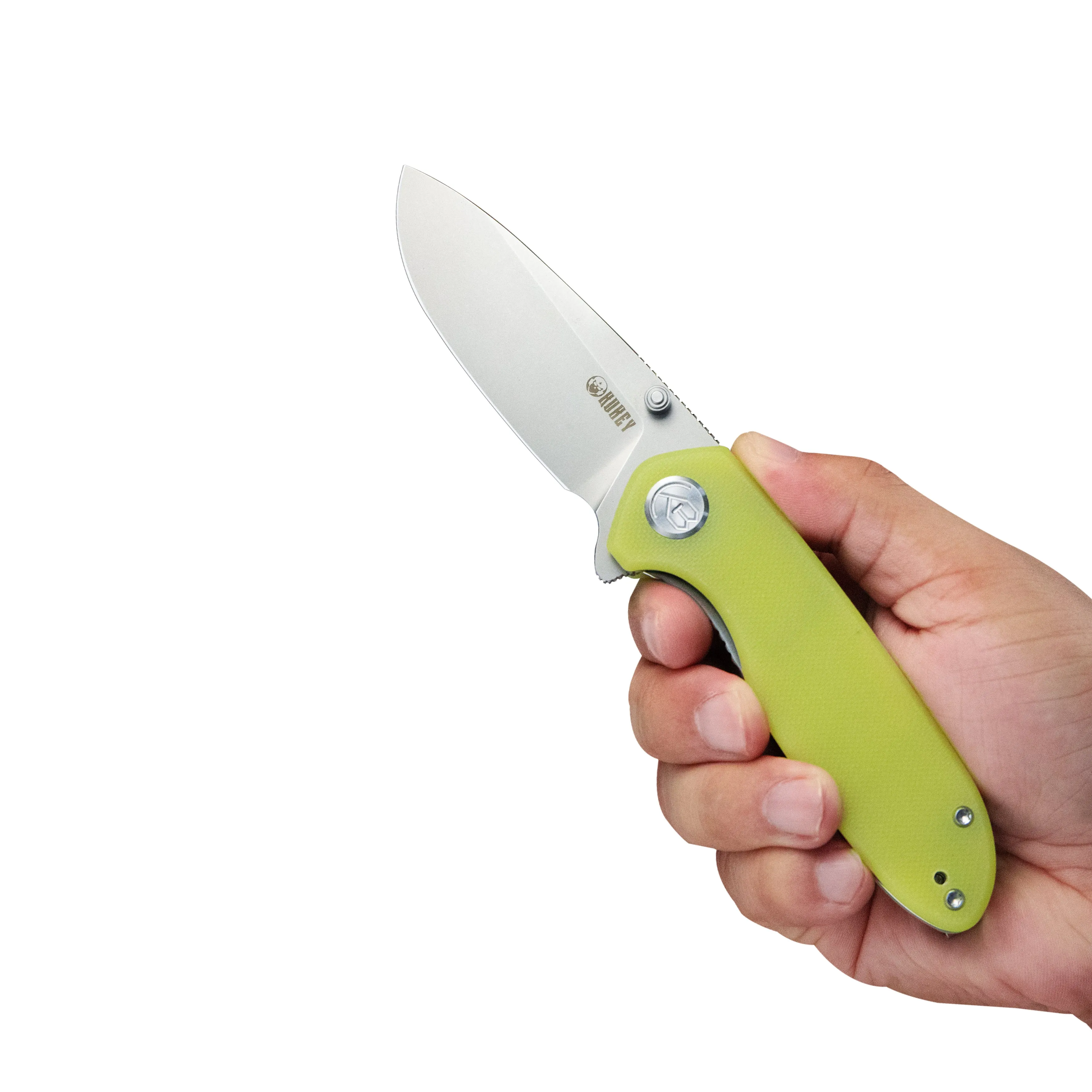 Belus Thumb Stud Everyday Carry Pocket Knife Translucent Yellow G10 Handle 2.95 Bead Blasted AUS-10 Blade KU342D