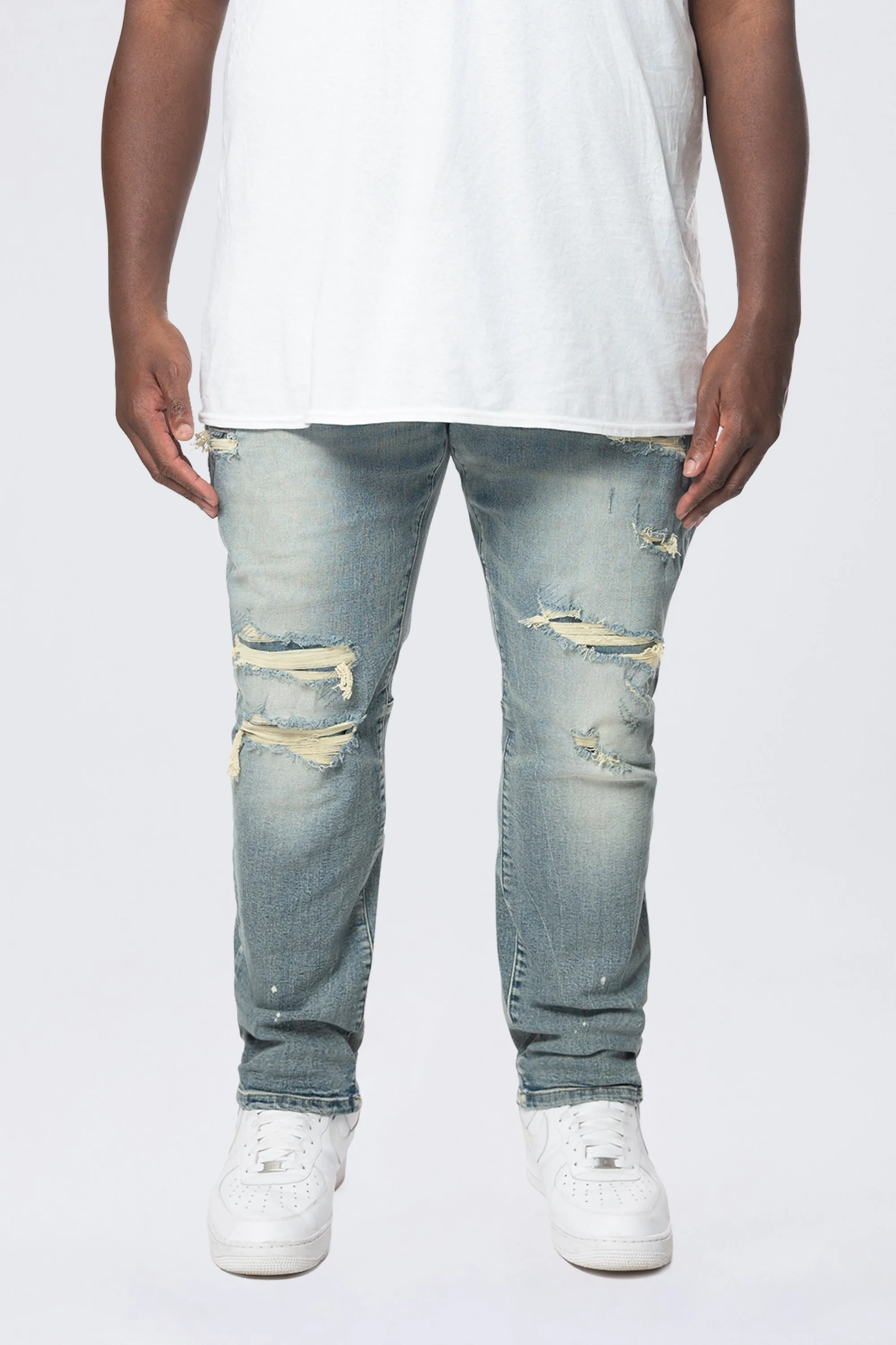 Big and Tall - Rip & Repaired Colored Jeans - Chester Blue