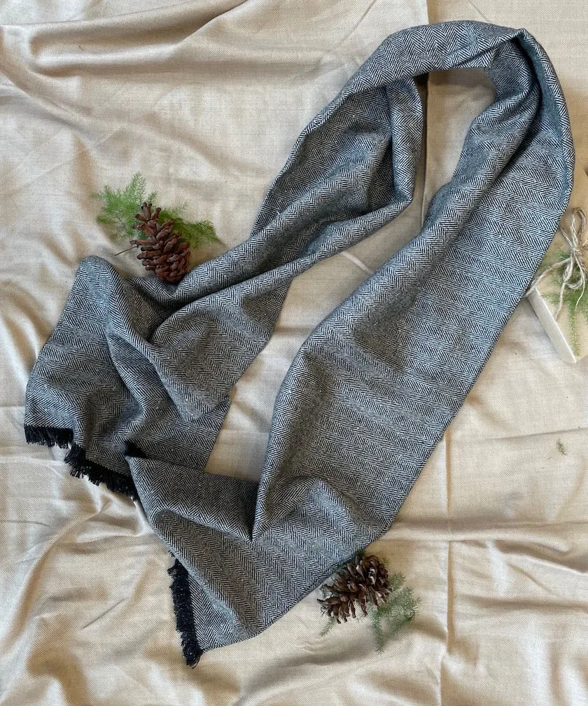 Black & Grey Herringbone Tweed Scarf