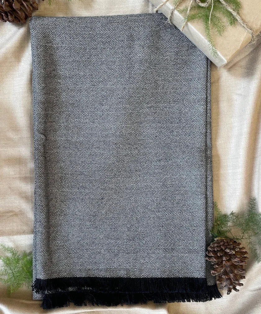 Black & Grey Herringbone Tweed Scarf