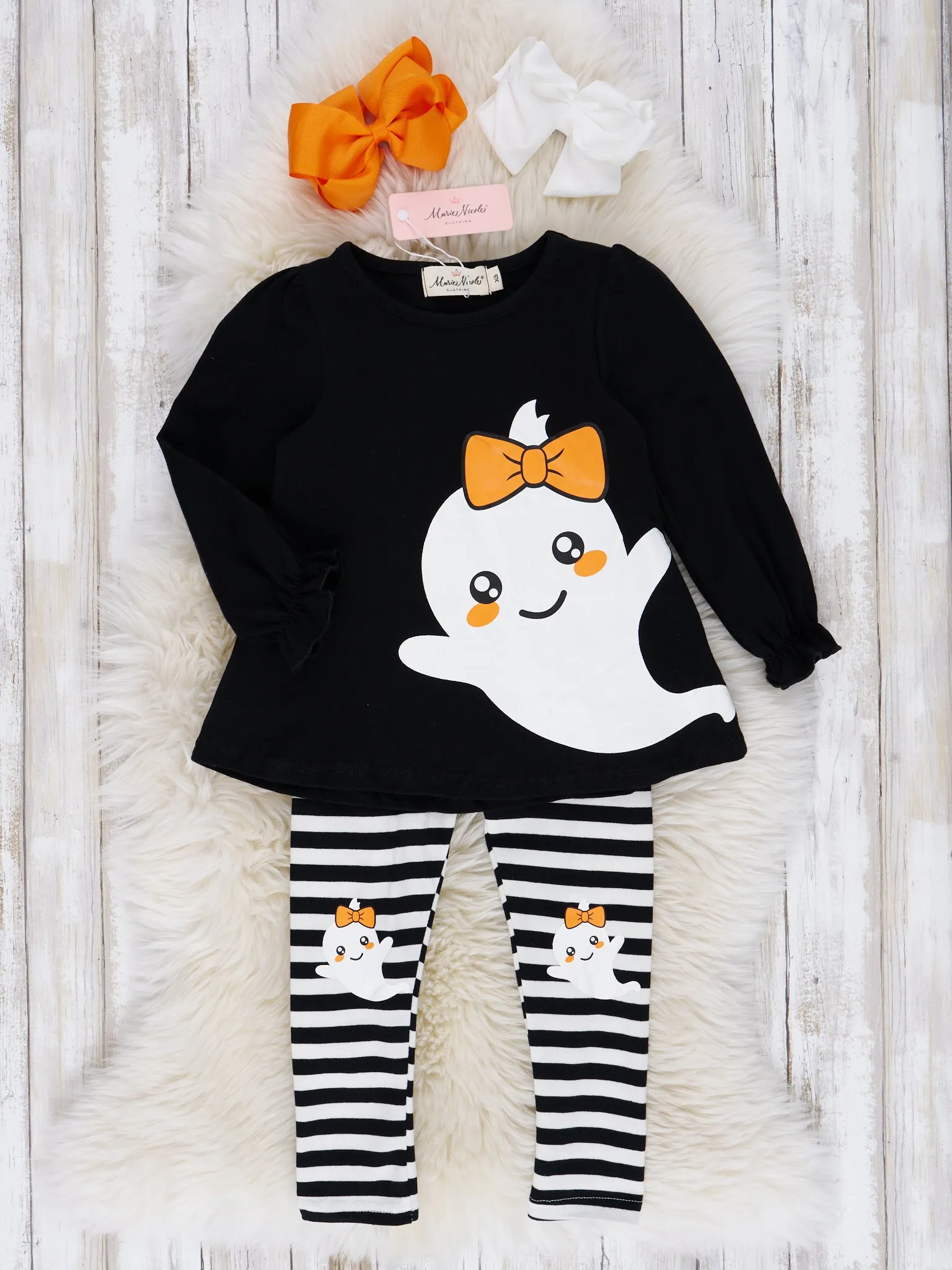 Black & White Stripe Friendly Ghost Outfit