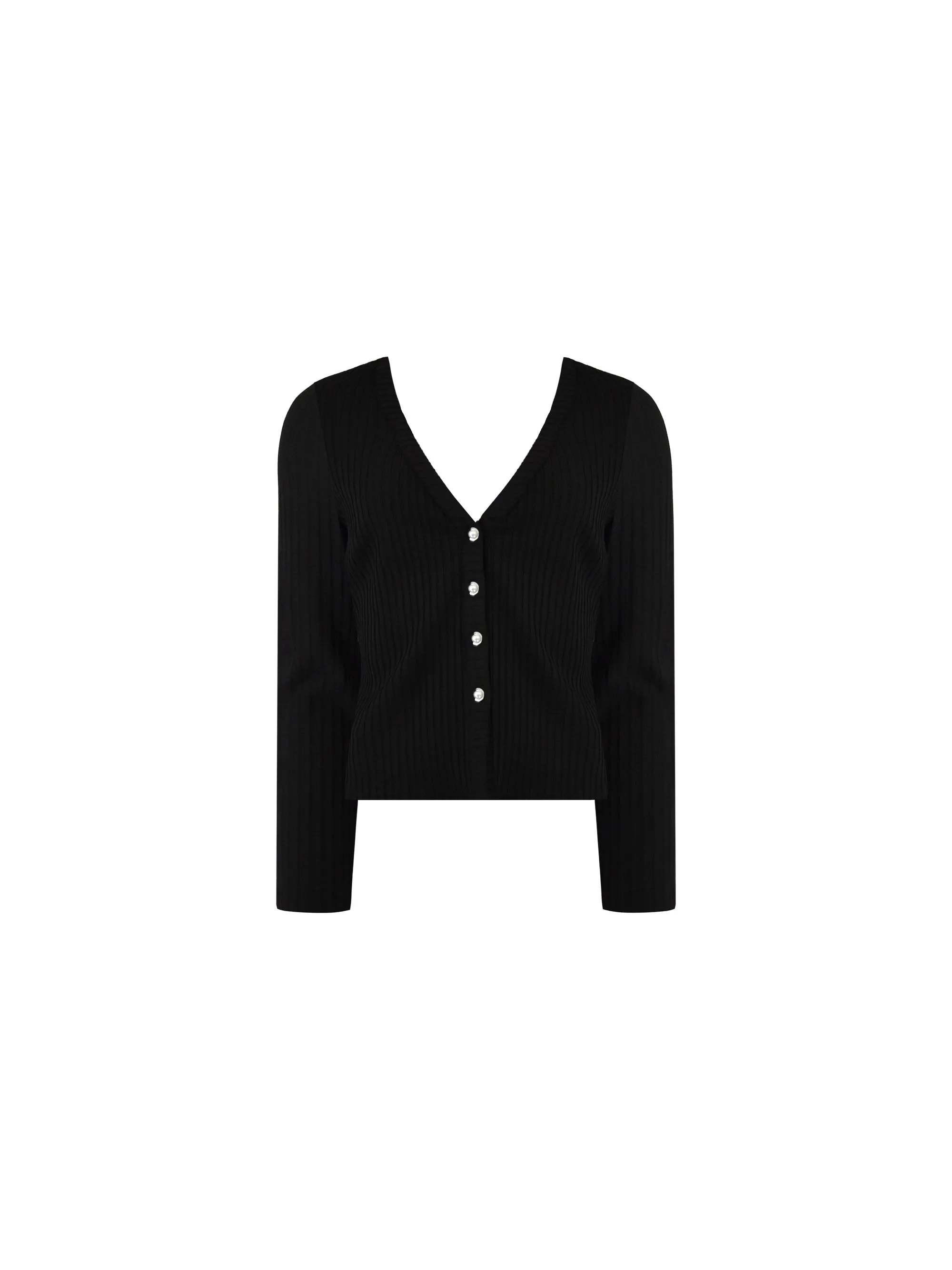 Black Button Front Ribbed Jersey Top