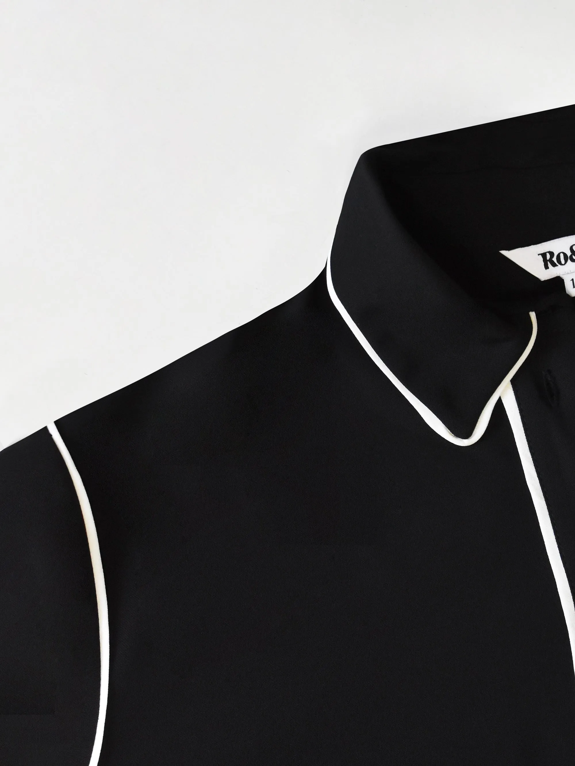 Black Crepe Contrast Piping Shirt