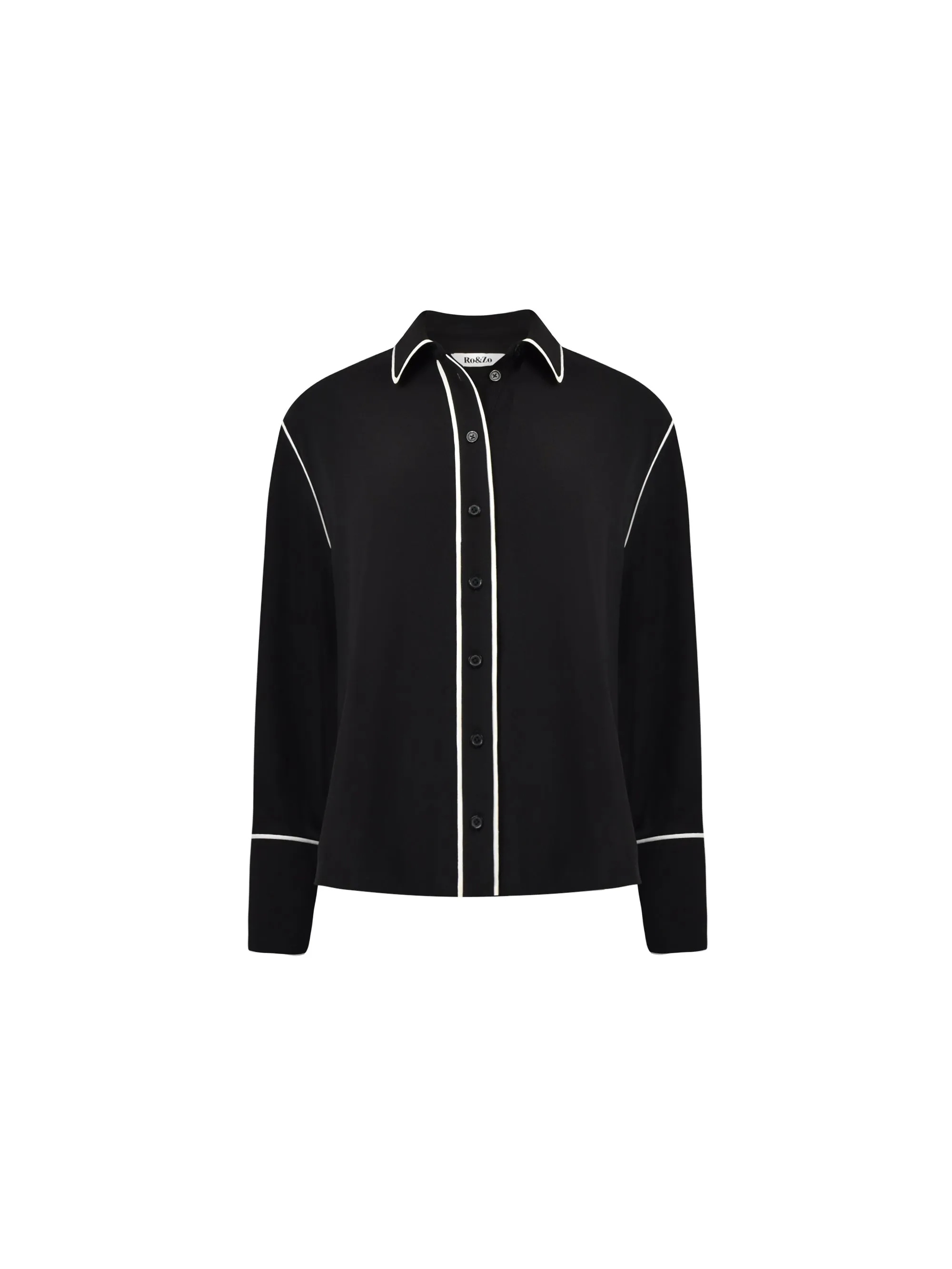 Black Crepe Contrast Piping Shirt