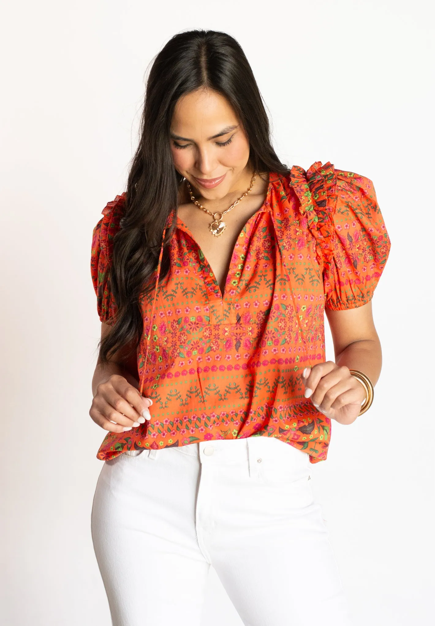 Bold Touch Orange Printed Blouse