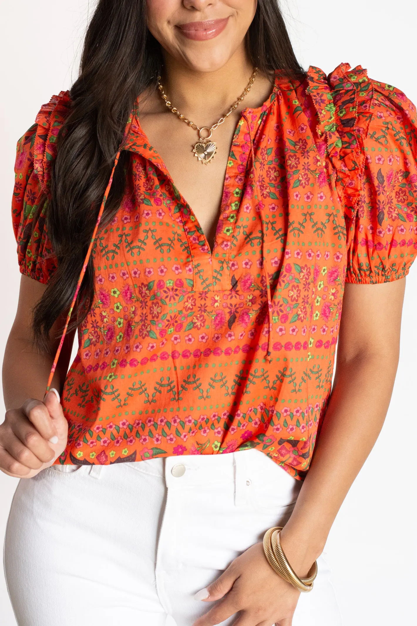 Bold Touch Orange Printed Blouse