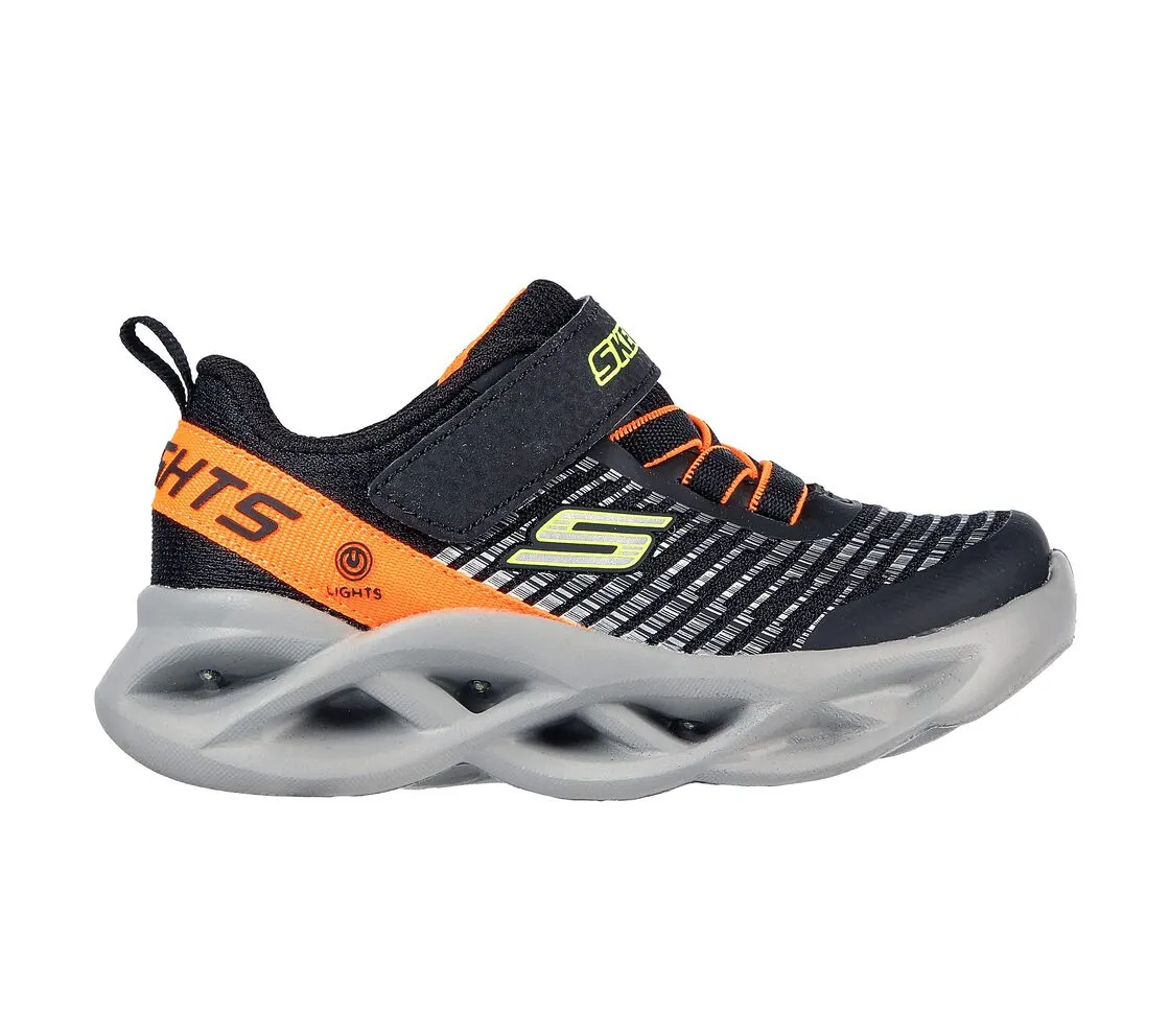 Boy Infants Skechers Trainers Black/Orange Strap Light Up Twisty Brights 401650N/BKOR