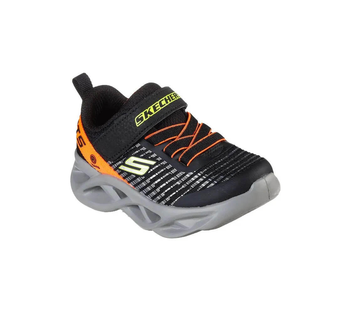 Boy Infants Skechers Trainers Black/Orange Strap Light Up Twisty Brights 401650N/BKOR