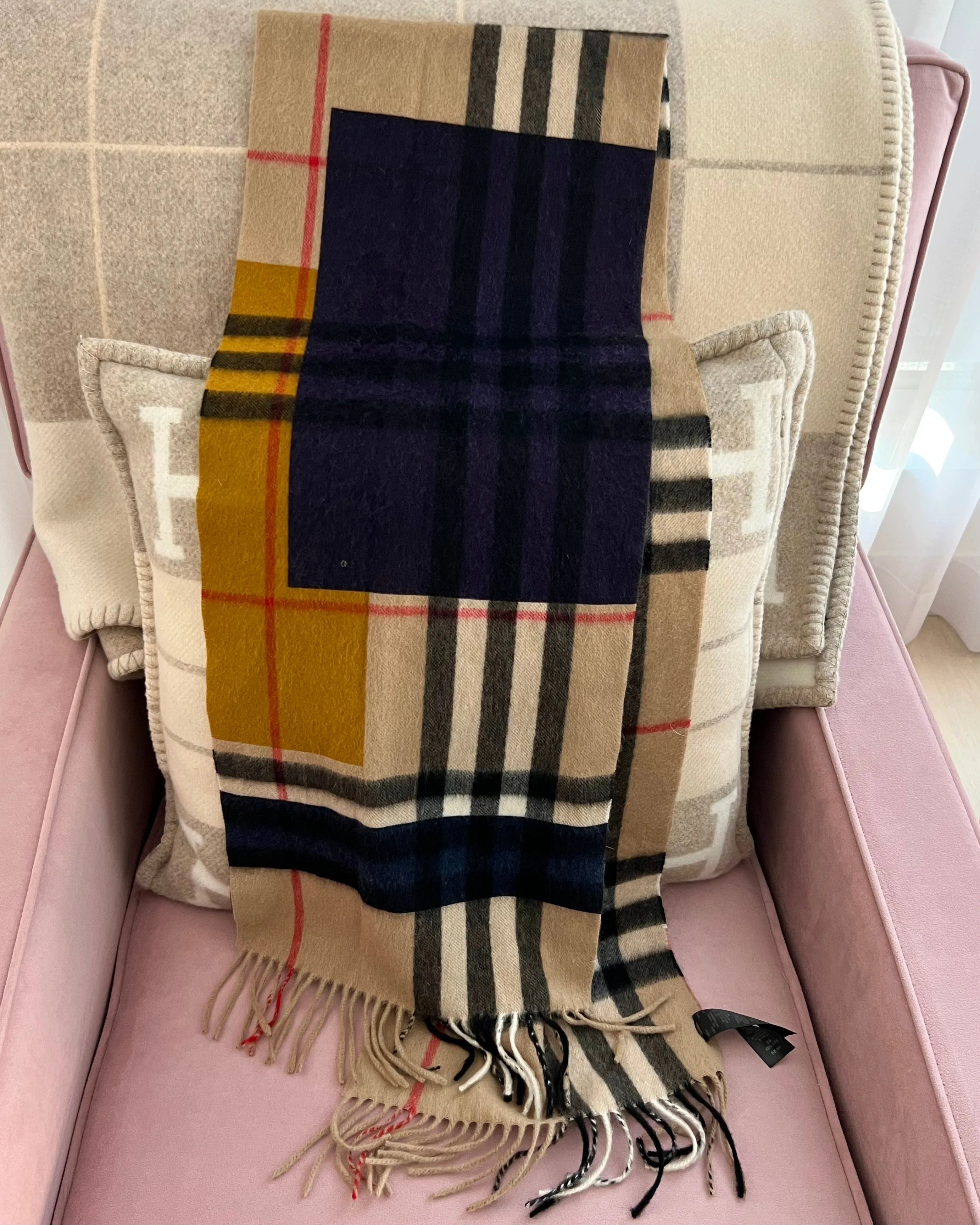 Burberry Colour Block Check Cashmere Scarf