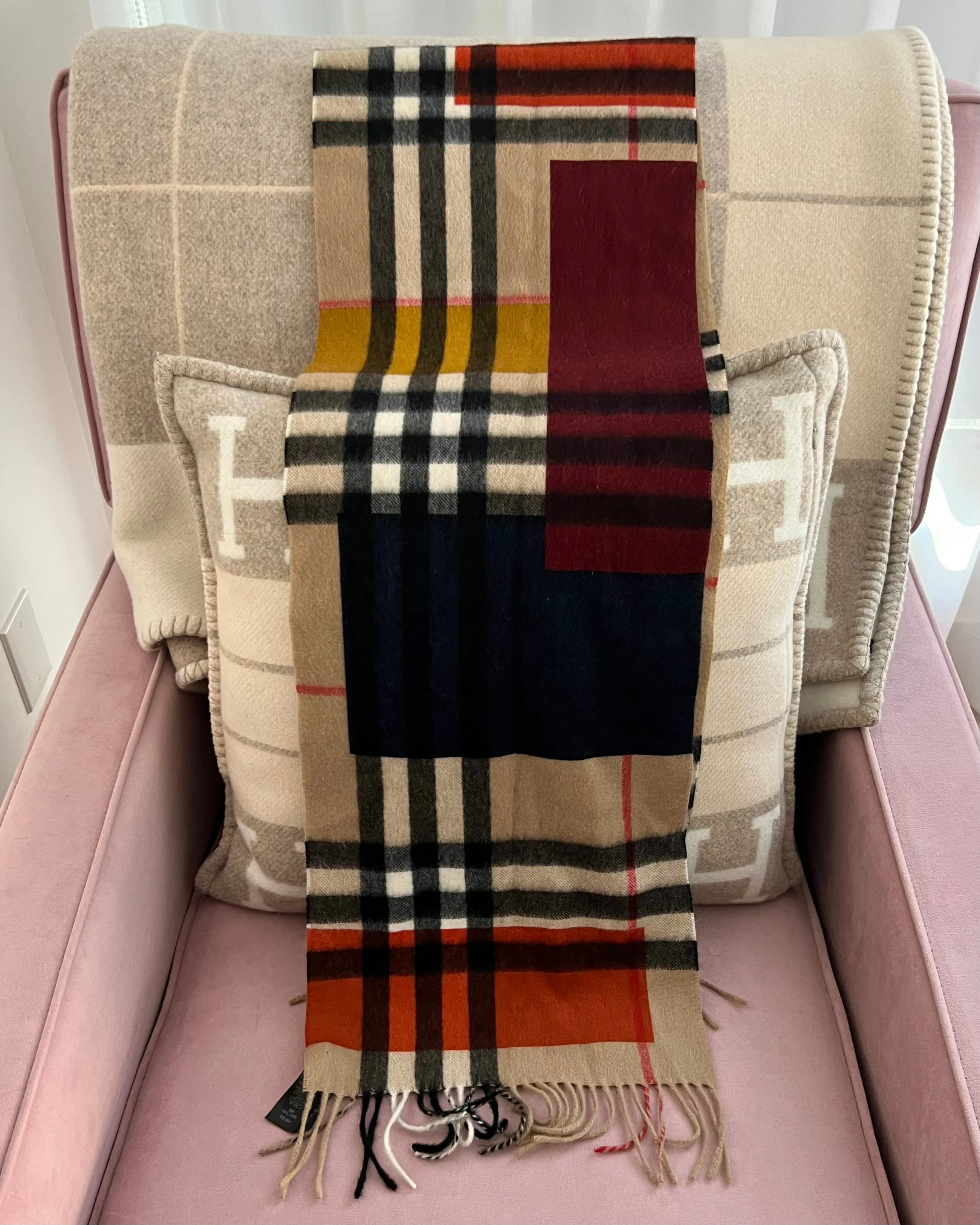 Burberry Colour Block Check Cashmere Scarf