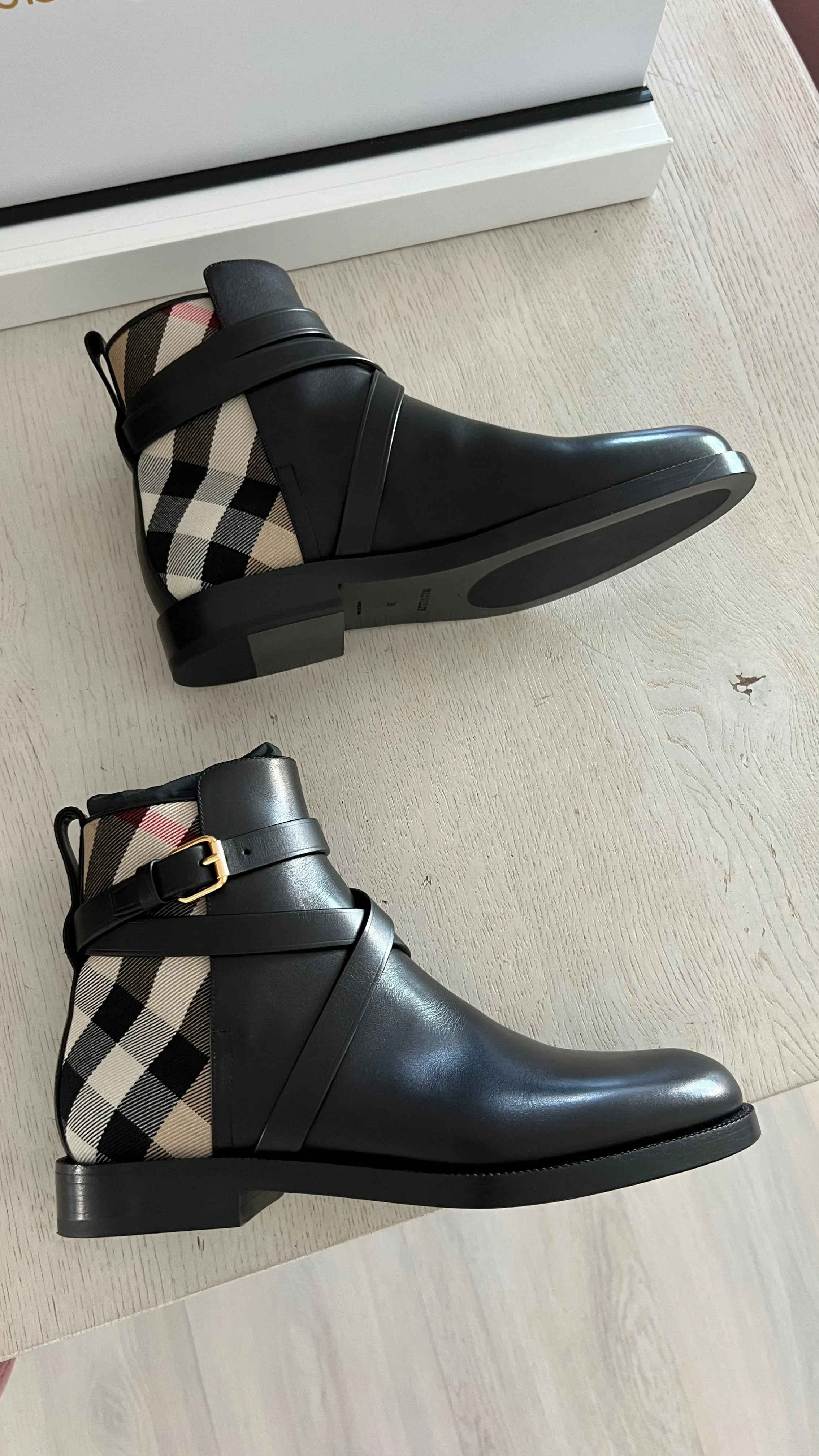 Burberry House Check & Leather Ankle Boots