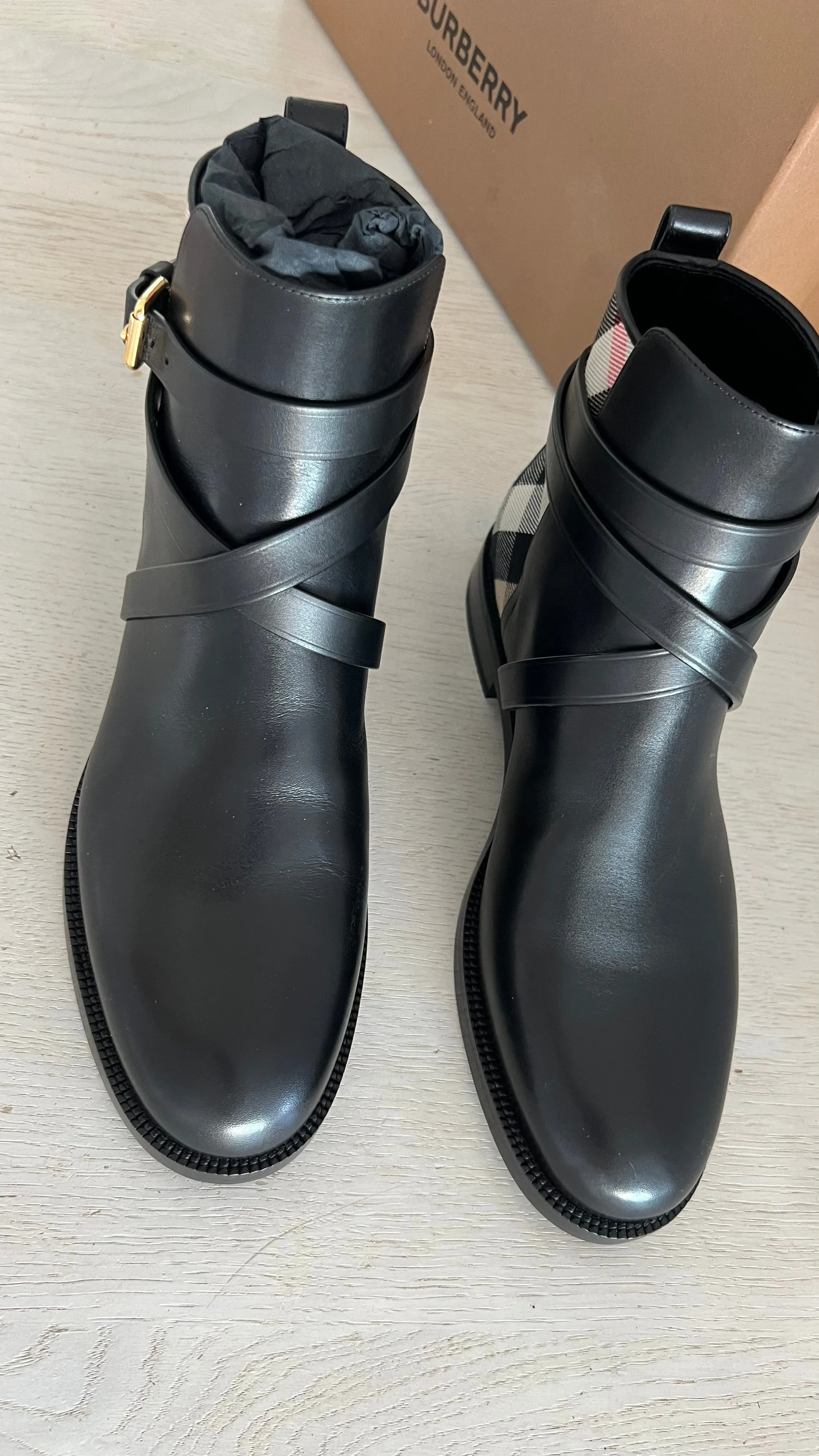 Burberry House Check & Leather Ankle Boots