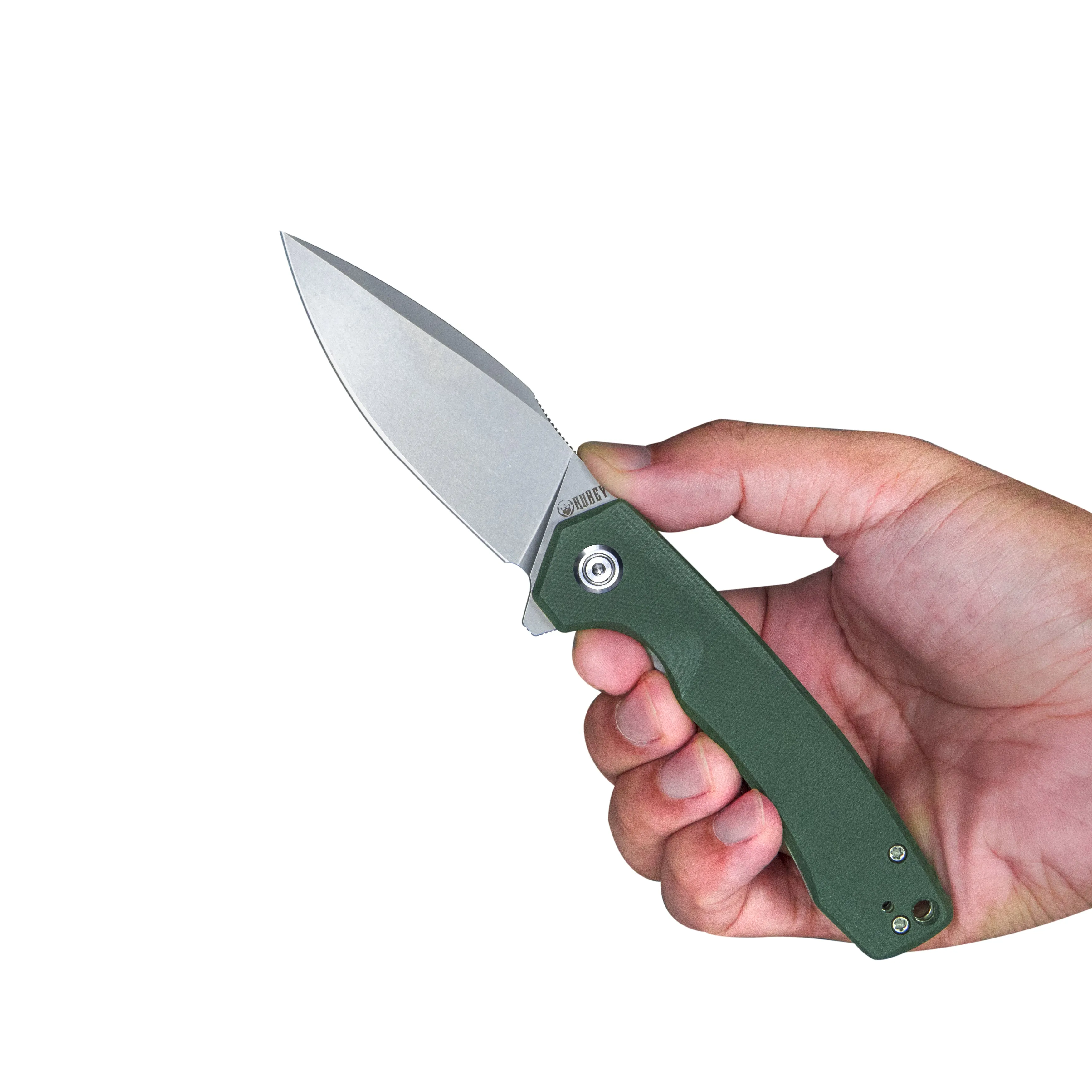 Calyce Liner Lock Flipper Folding Knife Green G10 Handle 3.27 Bead Blasted AUS-10 KU901N