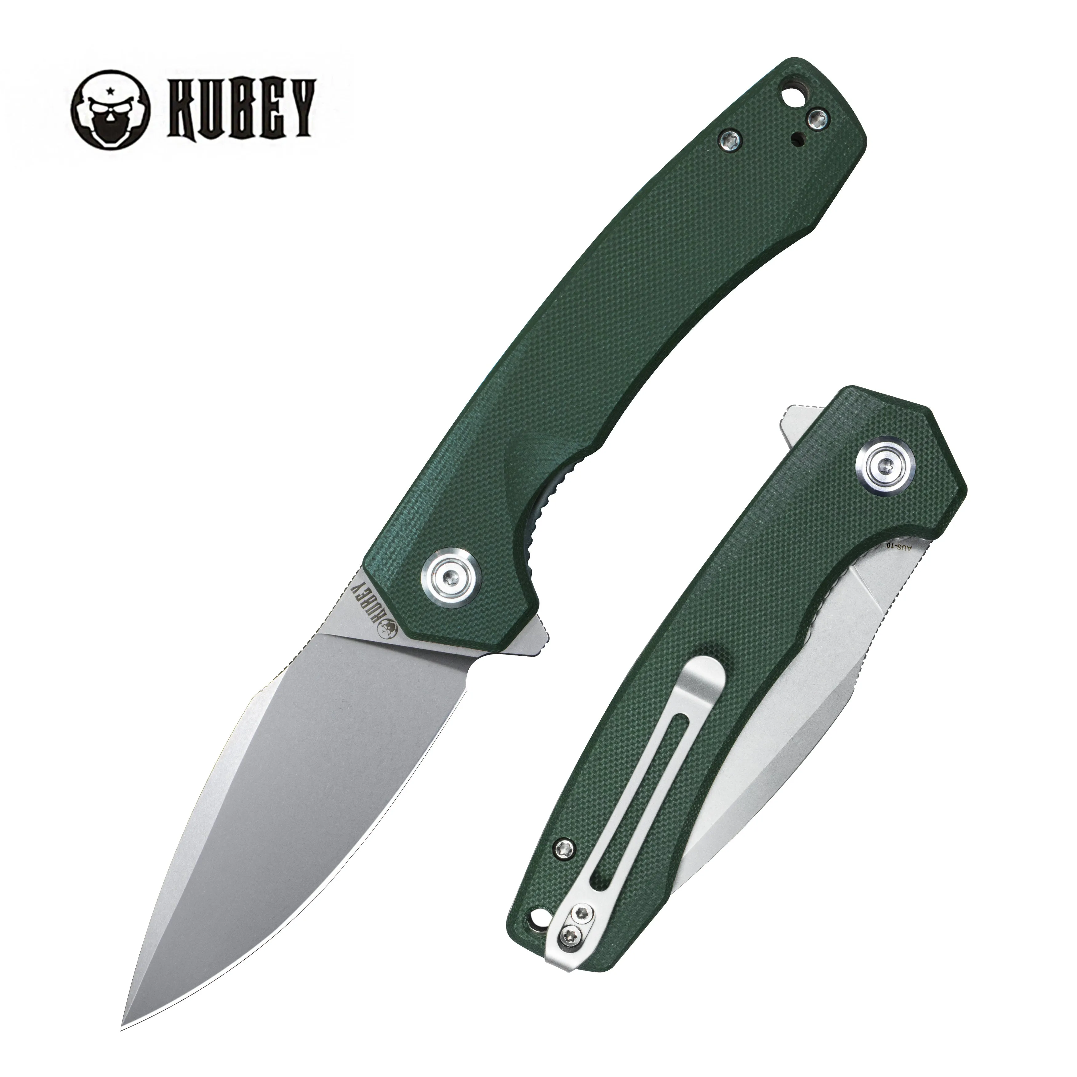 Calyce Liner Lock Flipper Folding Knife Green G10 Handle 3.27 Bead Blasted AUS-10 KU901N