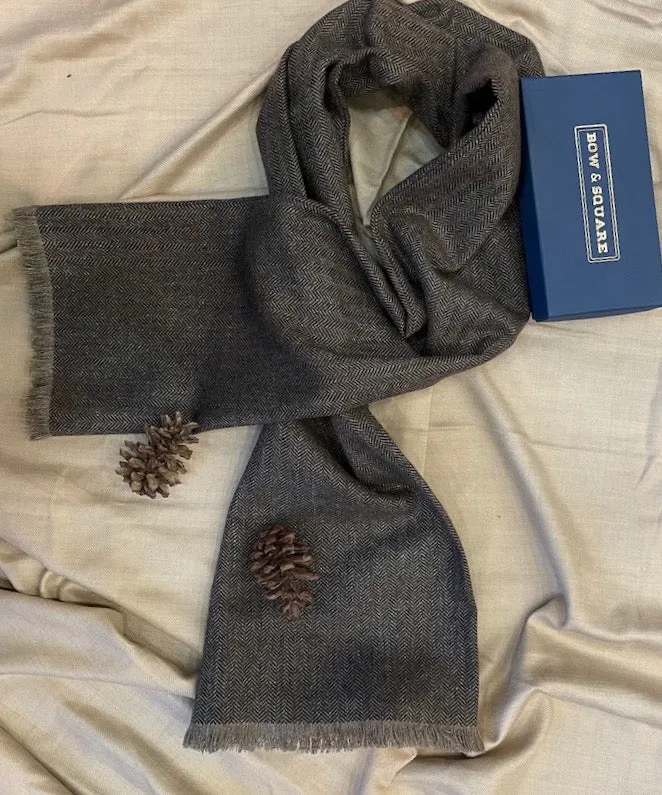 Carob Brown Herringbone Tweed Scarf