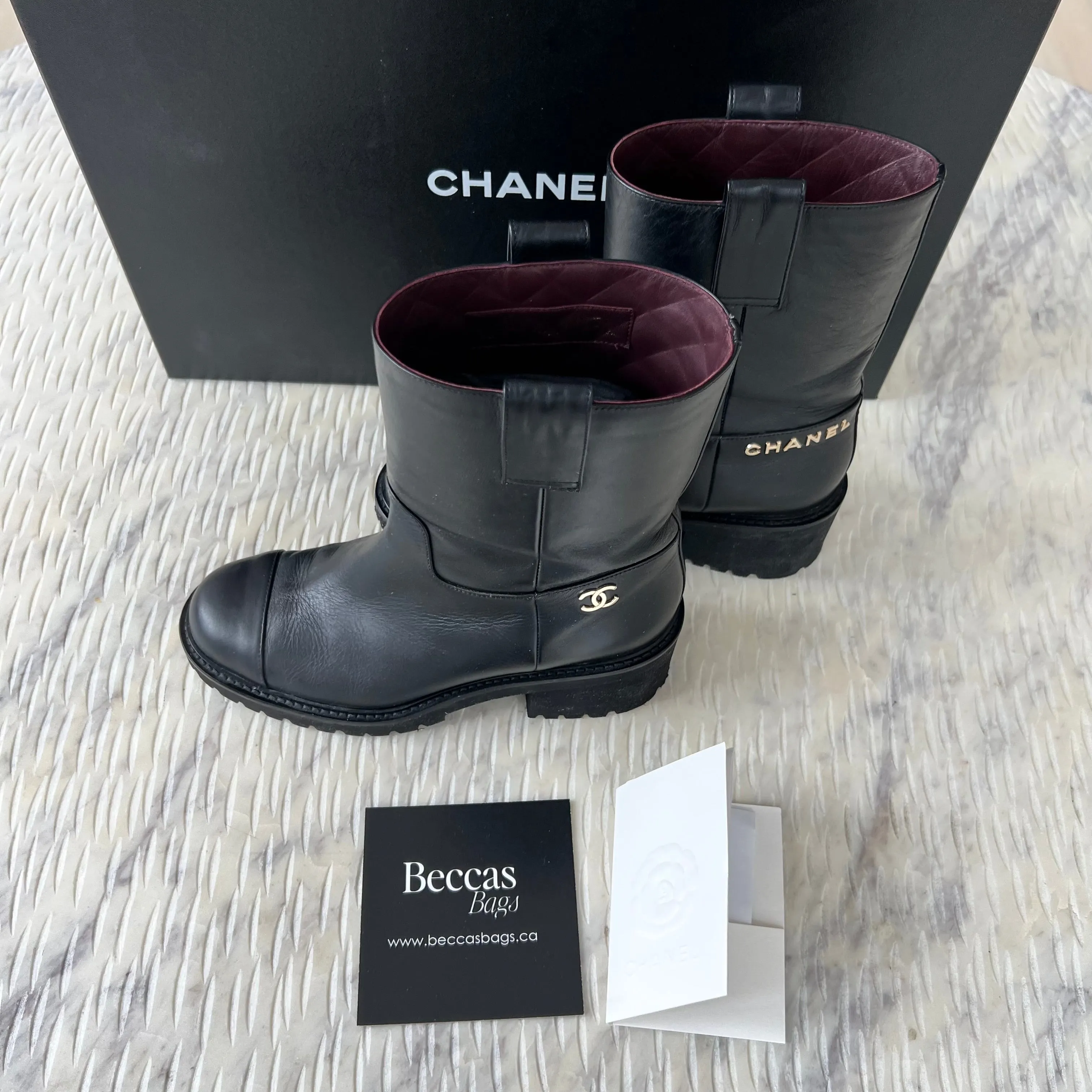 Chanel Black Calfskin CC 38 Boots