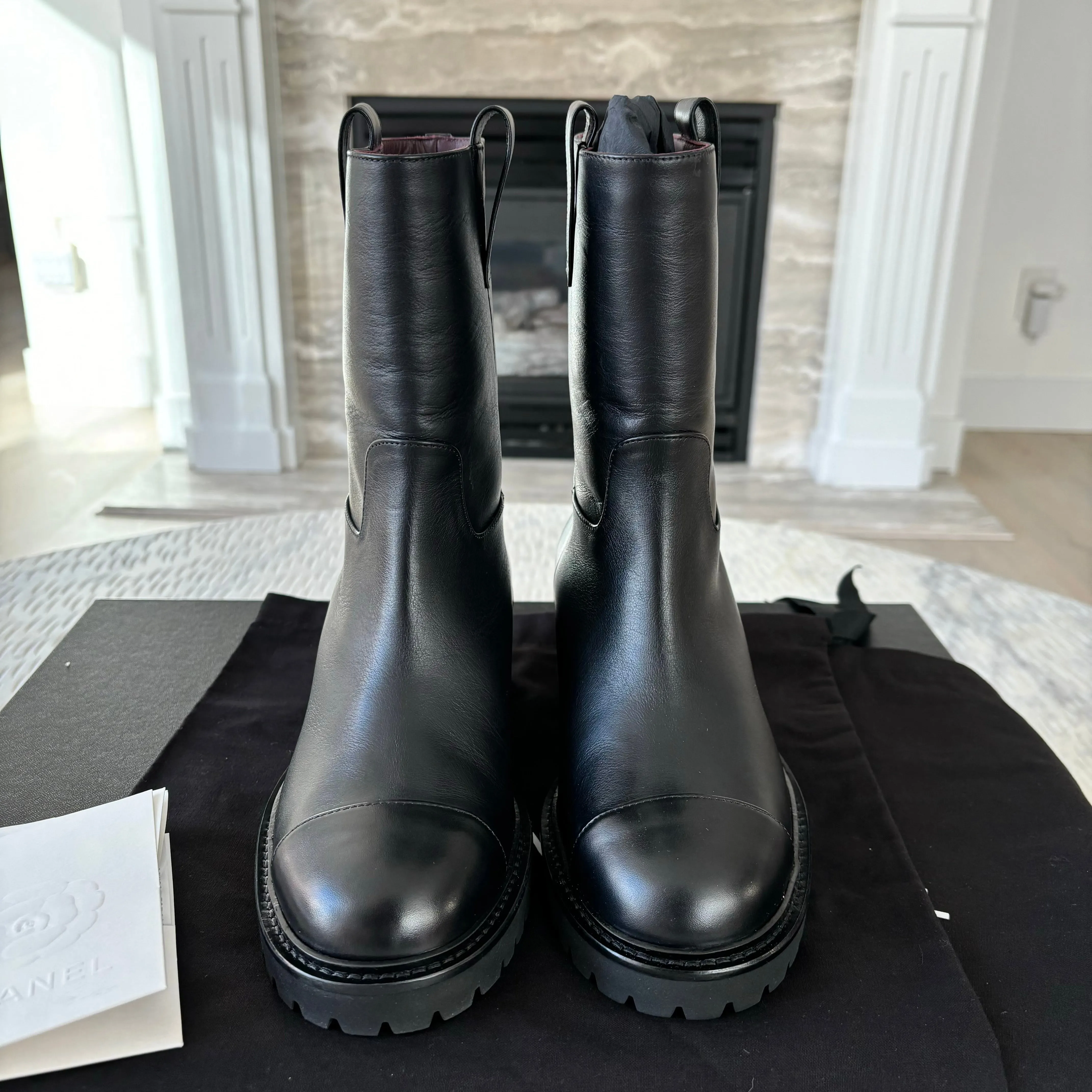 Chanel CC Logo Moto Boots Leather