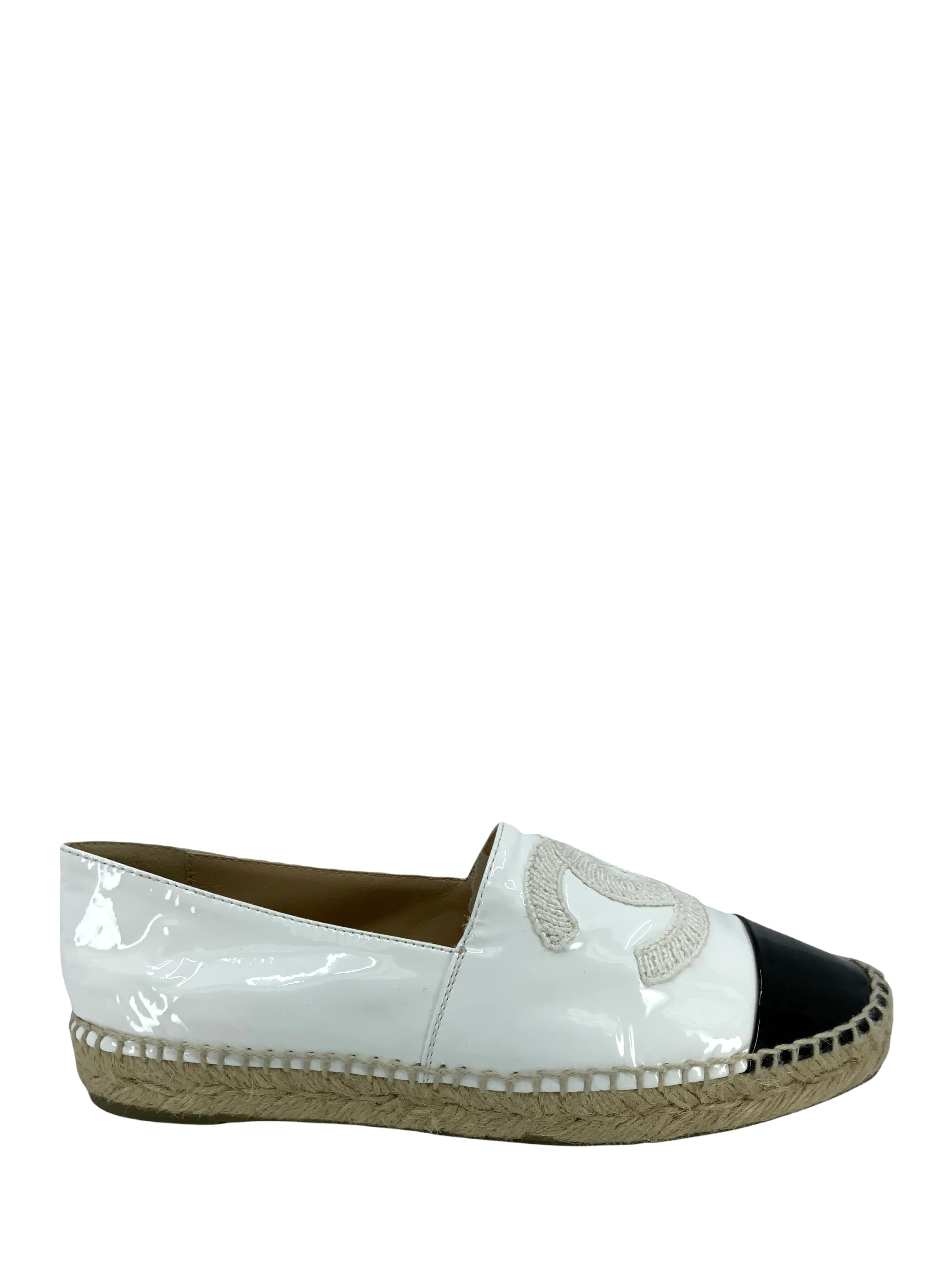 Chanel Patent Leather CC Espadrille Flats Size 6