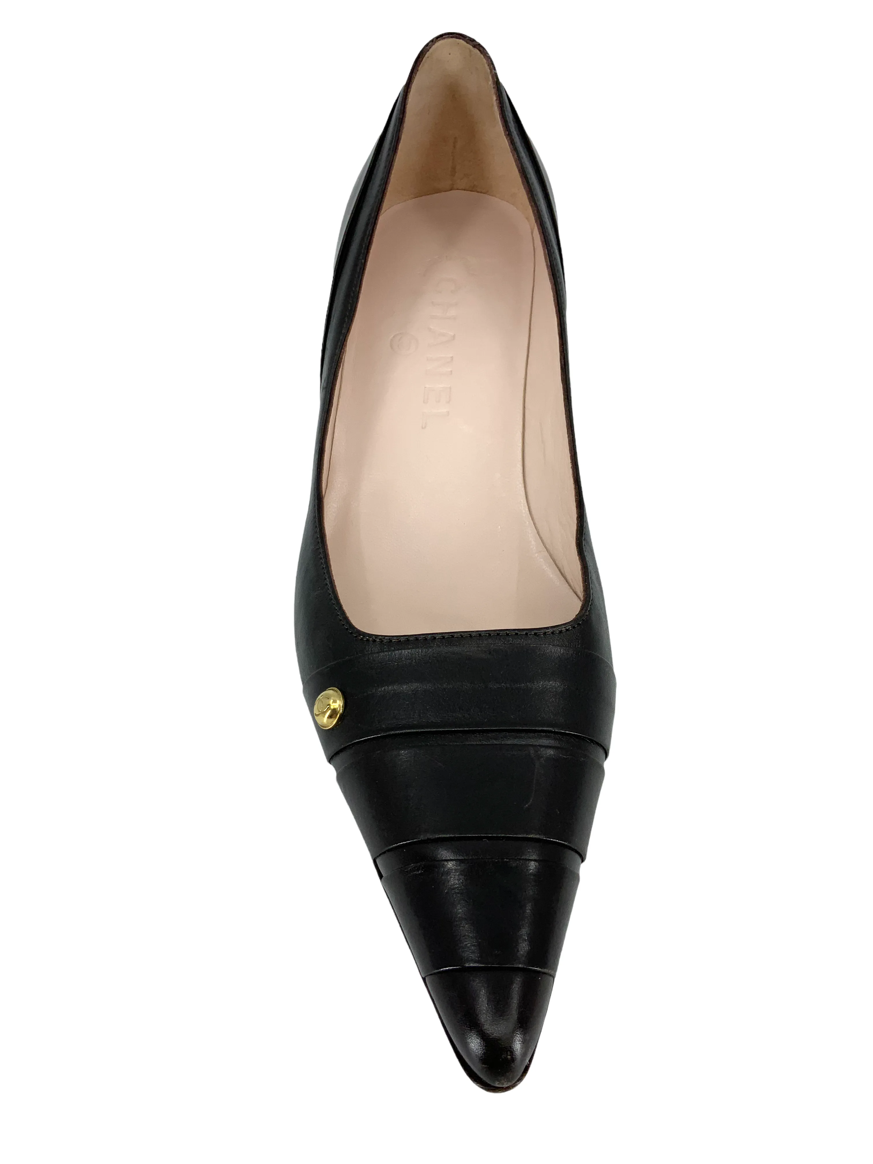 CHANEL Vintage Leather Pointed-Toe CC Stud Pumps Size 8