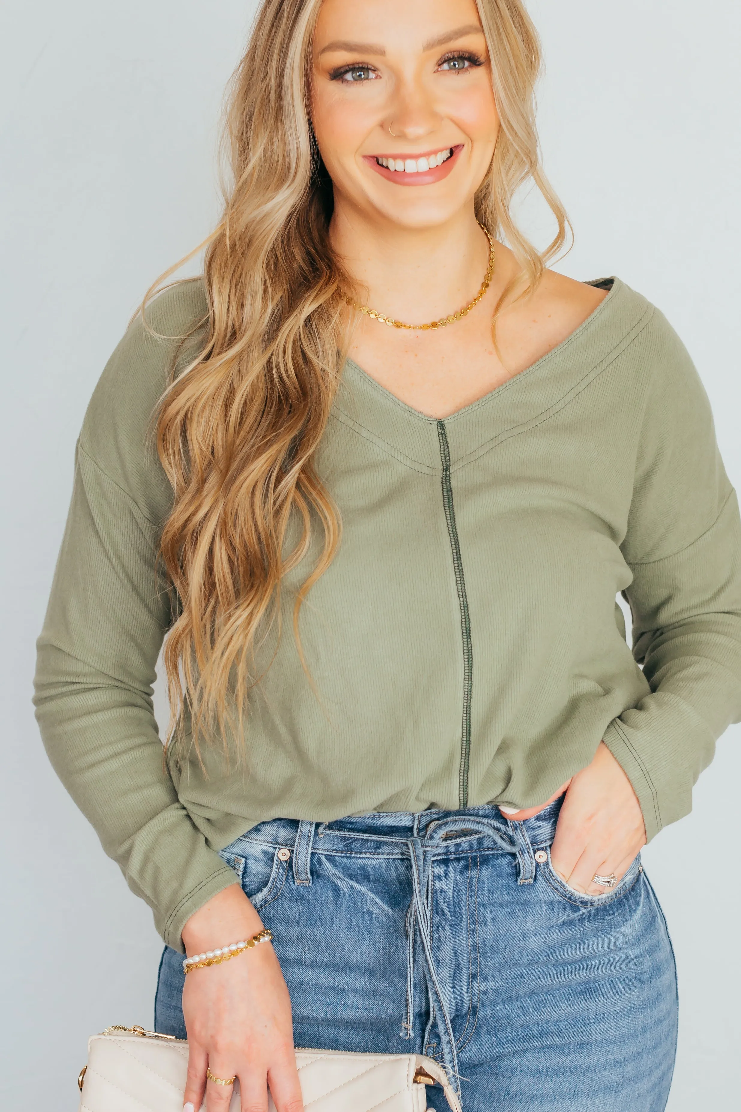 Chelsey Brushed V-Neck Top - 2 Colors