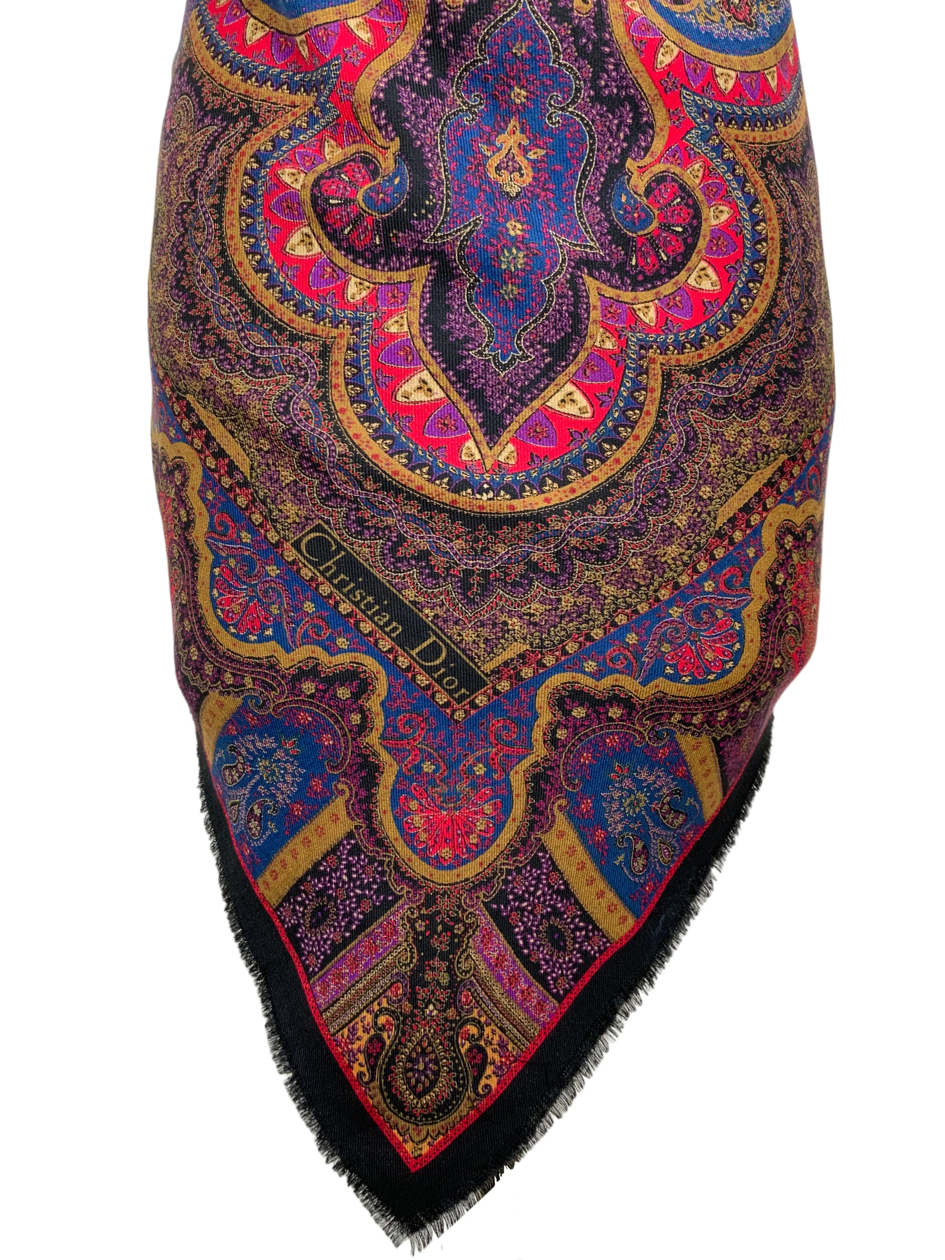 Christian Dior Paisley Printed Wool Shawl Scarf