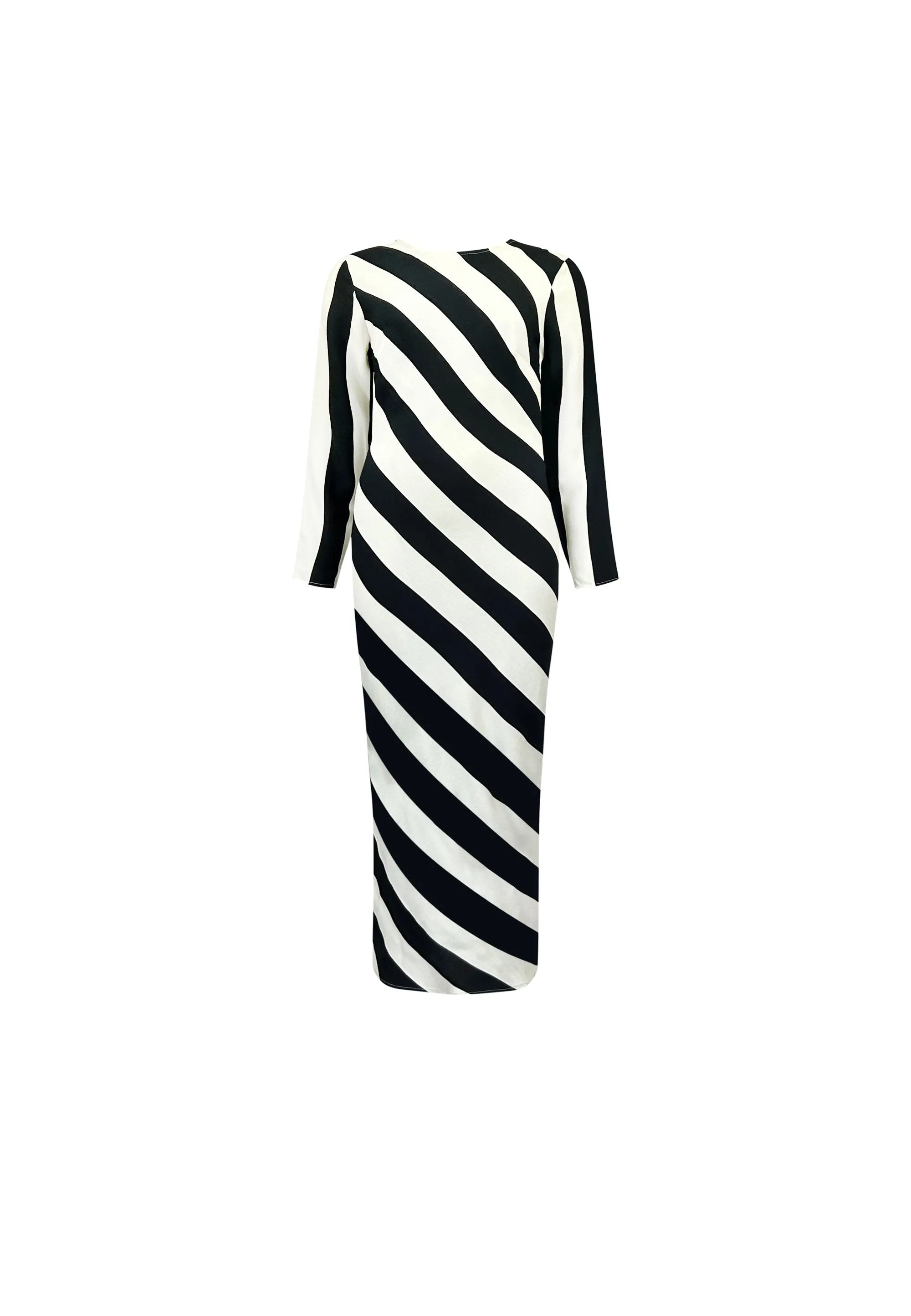 Clara Mono Stripe Print Bias Cut Maxi Dress