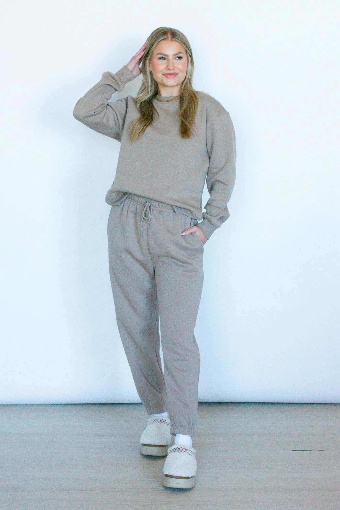 Cozy Plans Sand Full Length Fleece Sweatshirt