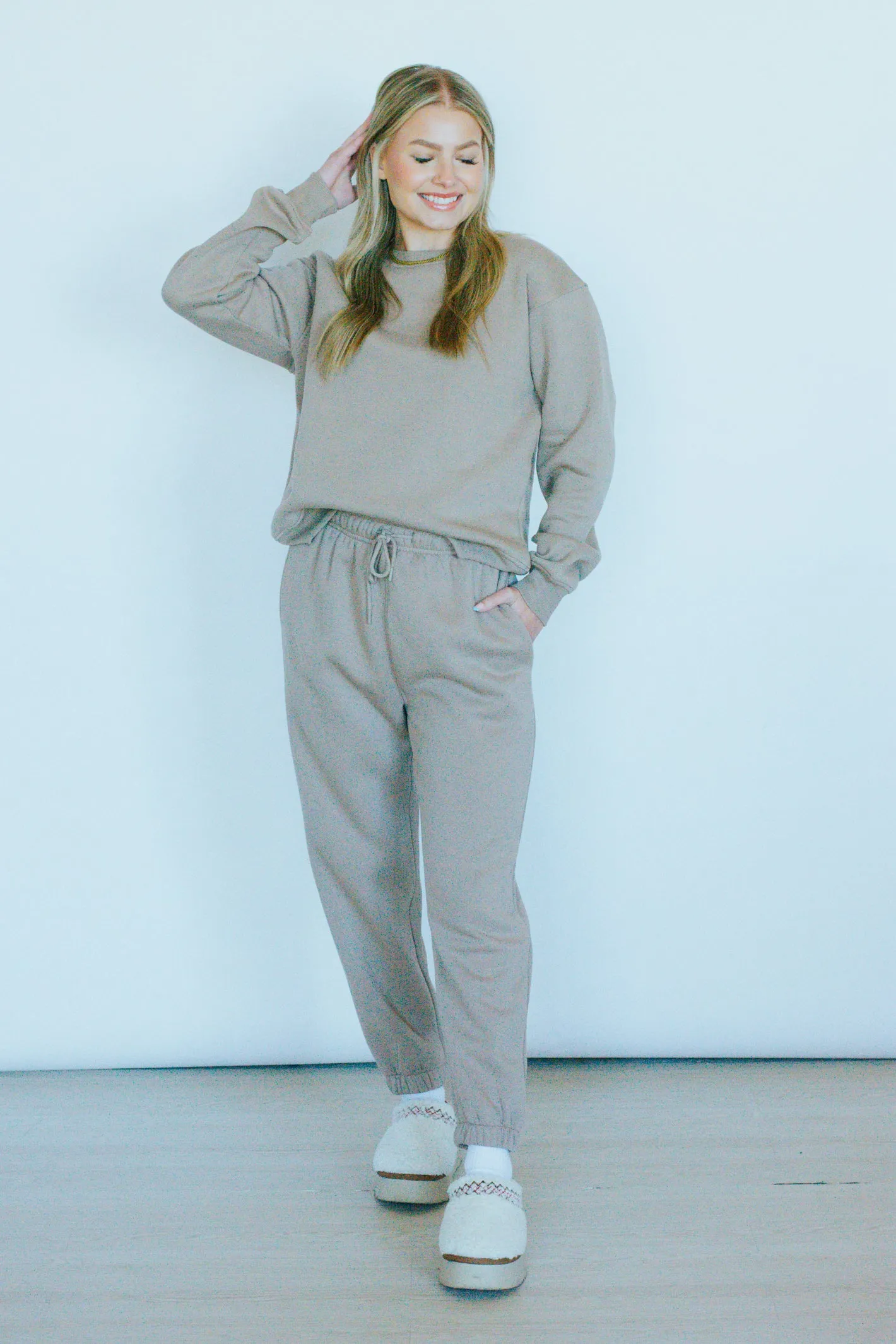 Cozy Plans Sand Full Length Fleece Sweatshirt