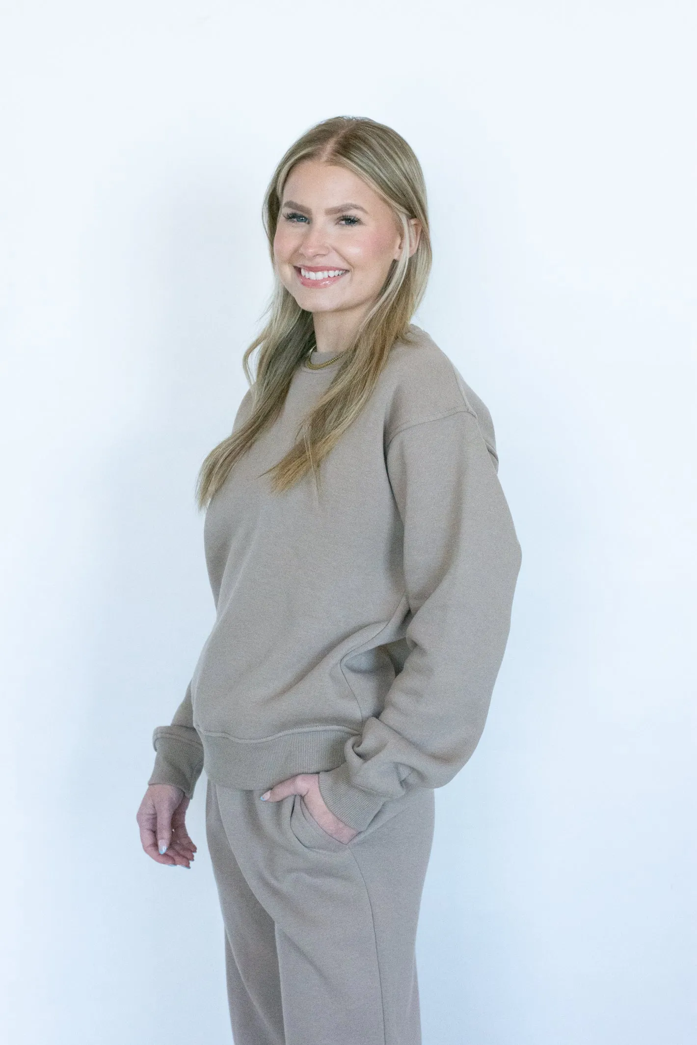 Cozy Plans Sand Full Length Fleece Sweatshirt