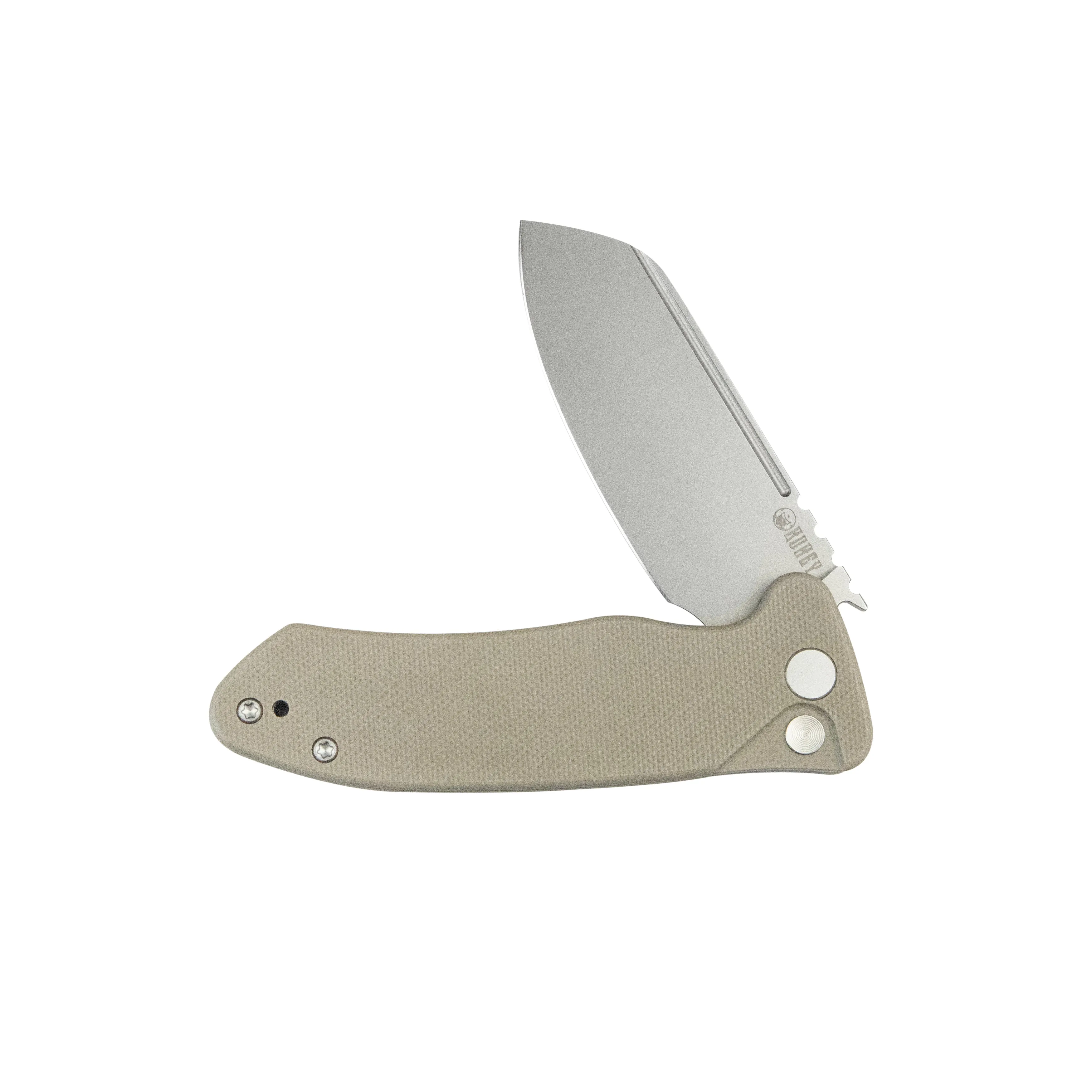 Creon Small Pocket Knife with Button Lock Tan G10 Handle 2.87 Beadblasted AUS-10 KU336K