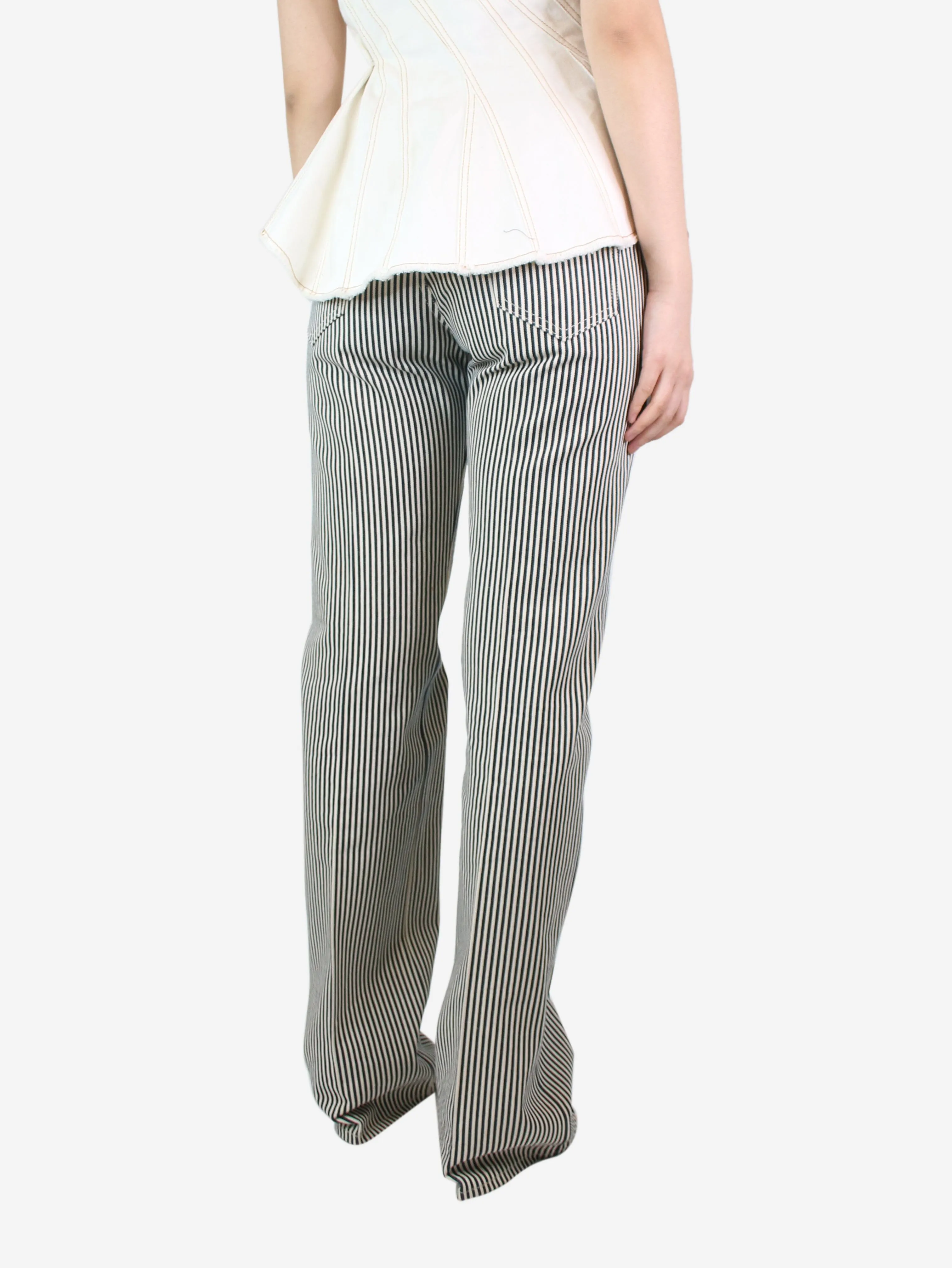 Dark blue and cream striped trousers - size UK 10