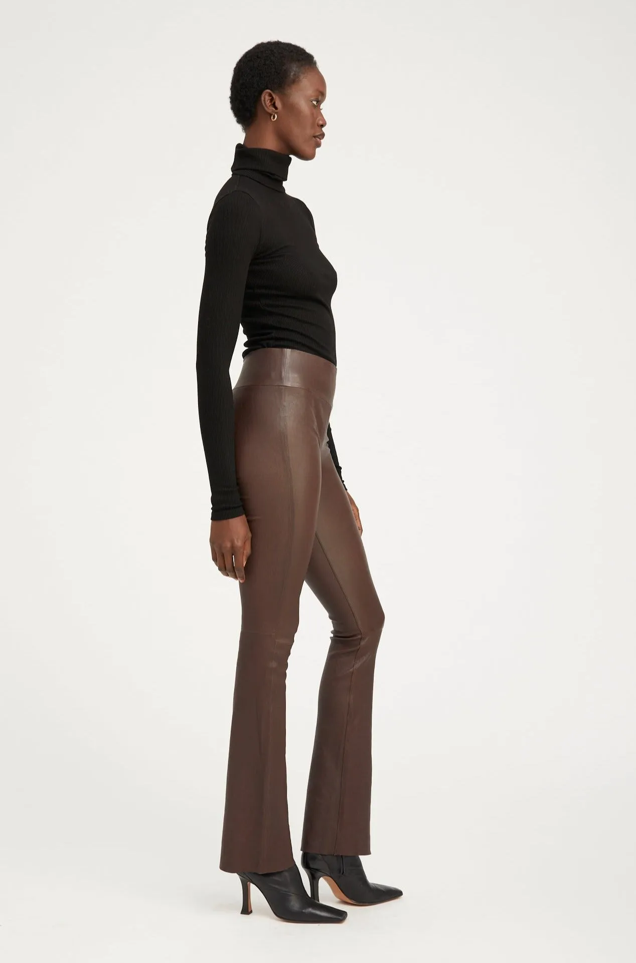 Dark Chocolate Leather Micro Flare Pants