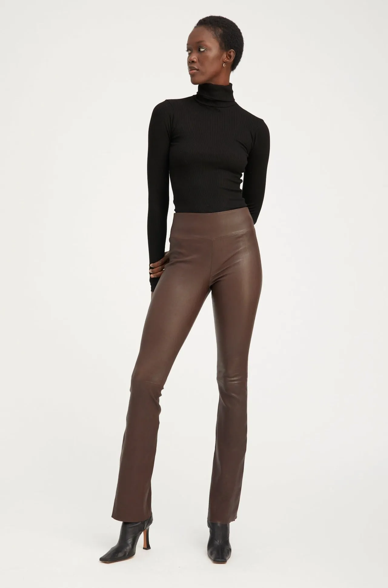 Dark Chocolate Leather Micro Flare Pants