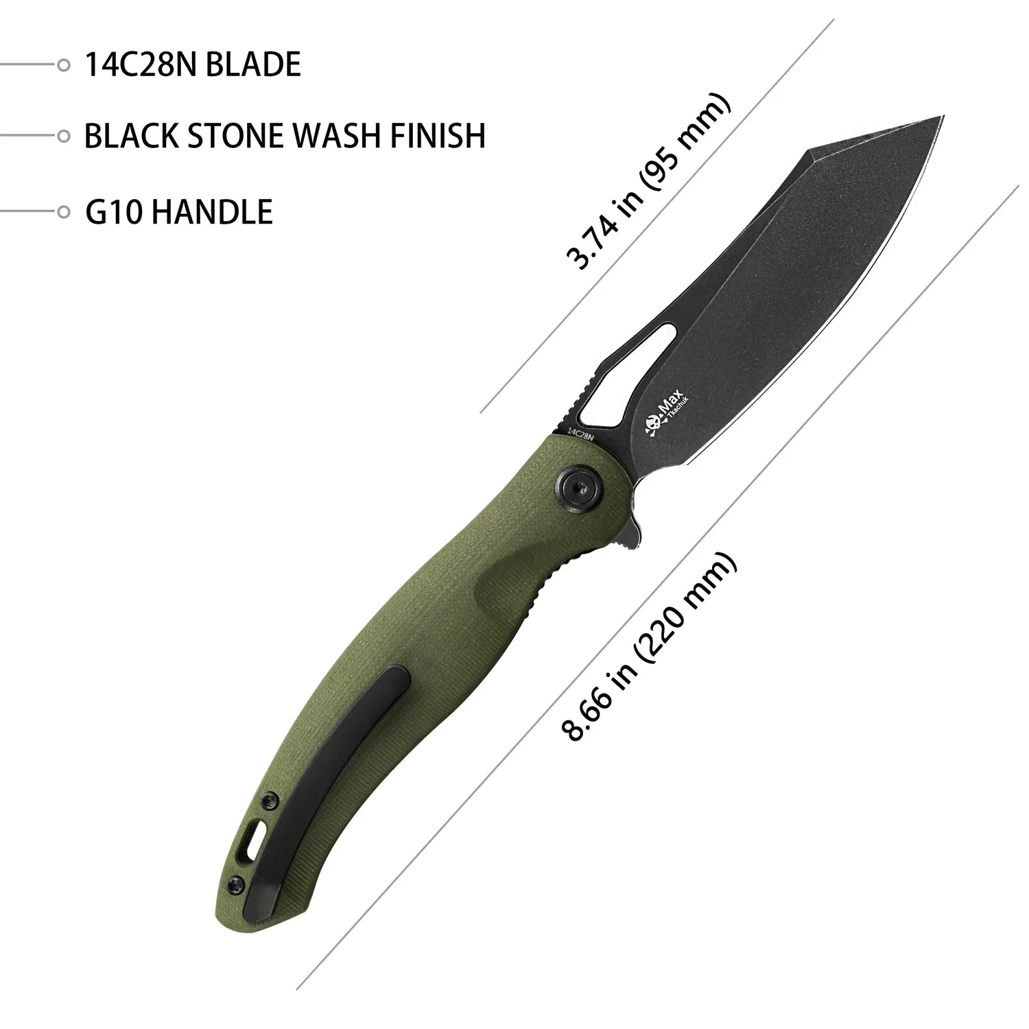 Drake Liner Lock Folding Knife Green G10 Handle 3.74'' Dark Stonewashed 14C28N KB239F