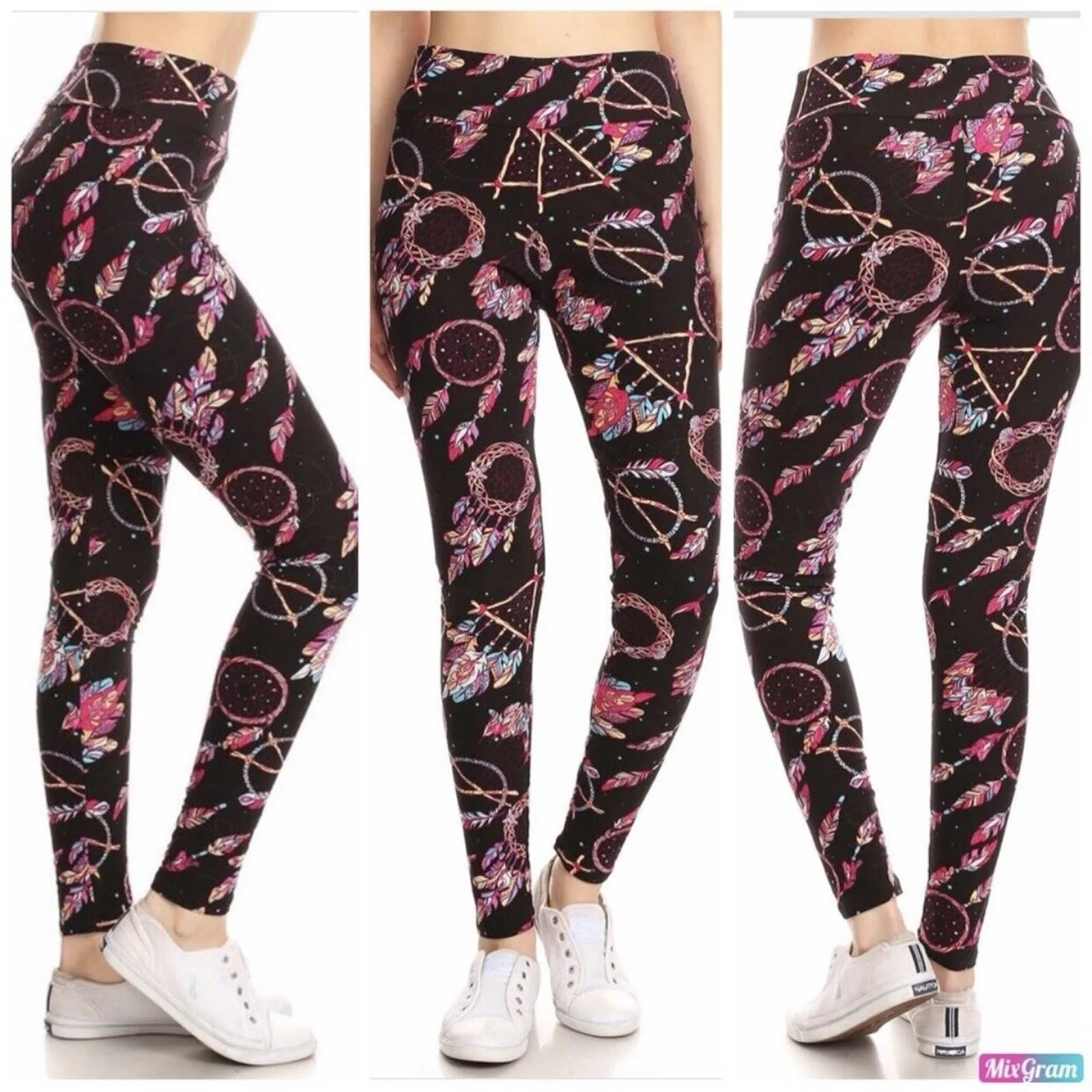 Dreamcatcher Yoga Style Black Pink Leggings One Size NEW