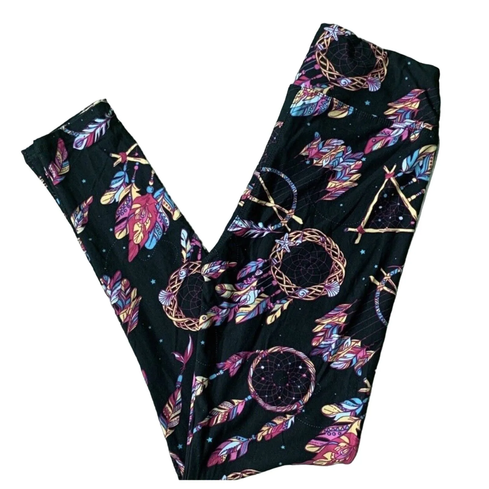 Dreamcatcher Yoga Style Black Pink Leggings One Size NEW