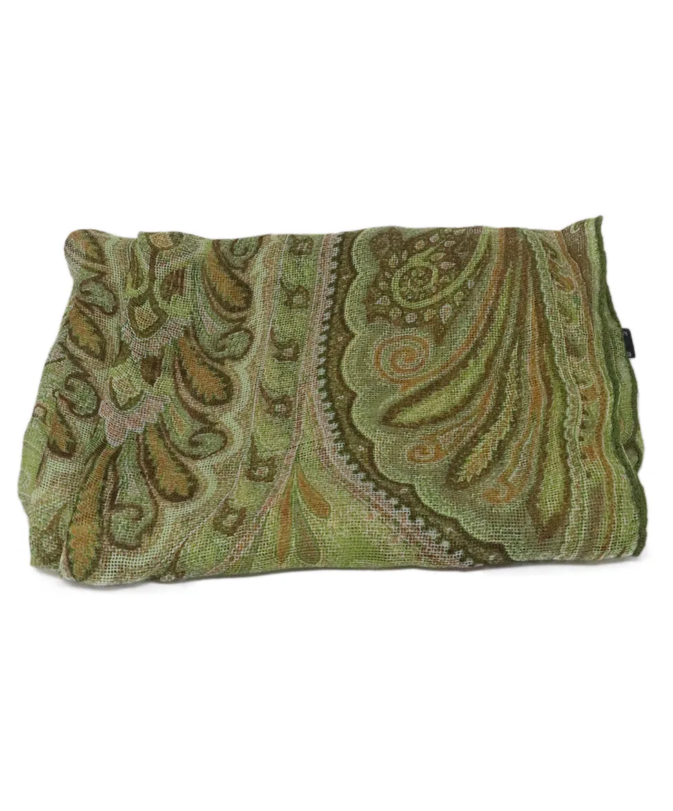 Etro Olive & Brown Print Silk Scarf