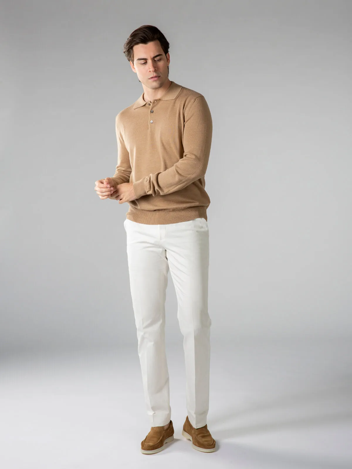 Extrafine Merino Polo Beige